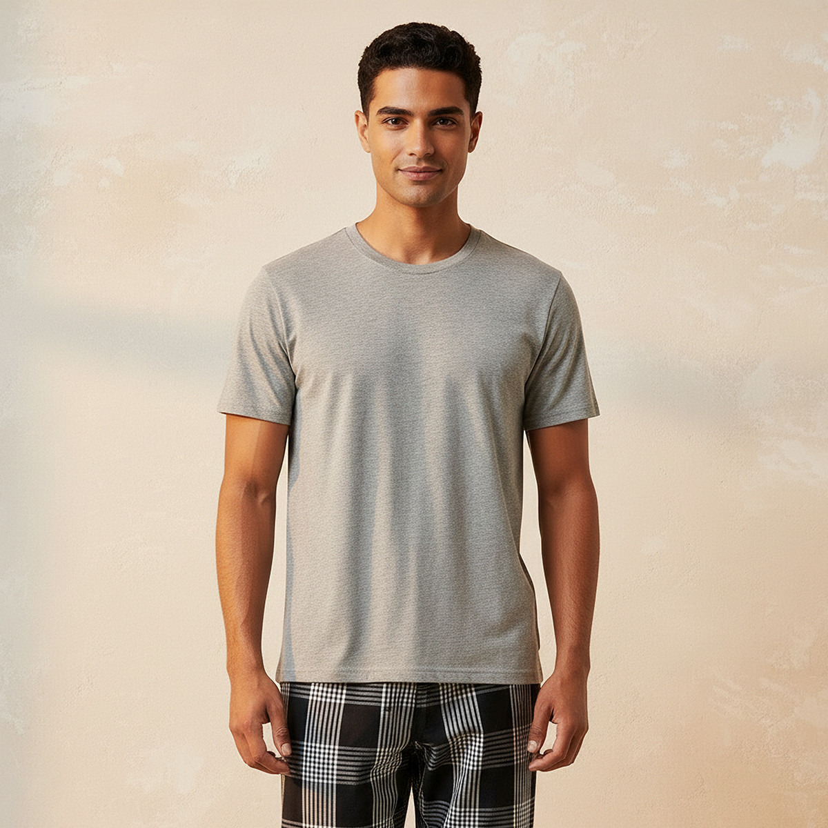 طقم بيجاما قطن رجالي كاروهات برباط خصر-men-clothing-nightwear-sets-image-3