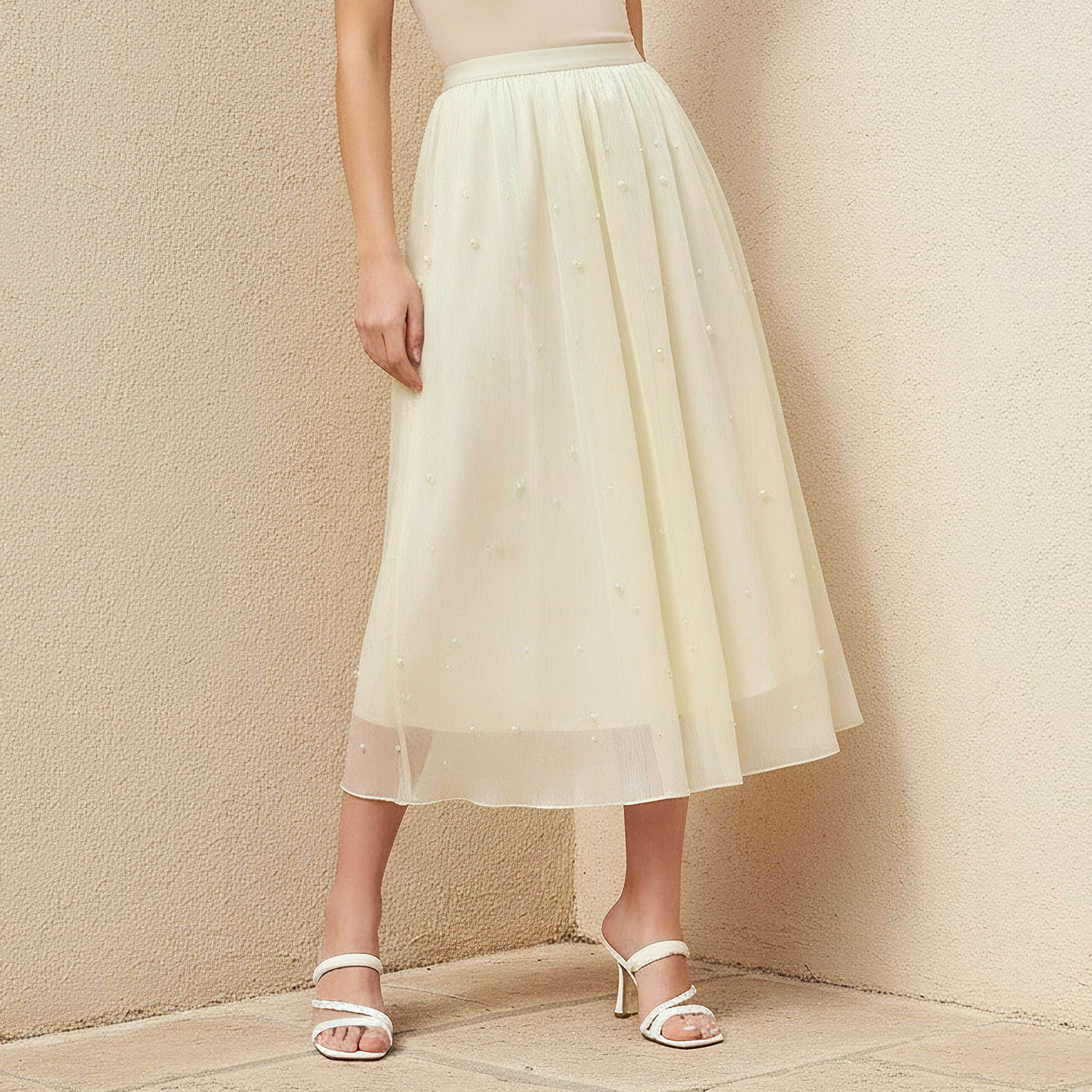 Midi A-line Skirt with Elasticated Waistband-women-clothing-bottoms-skirts-image-1