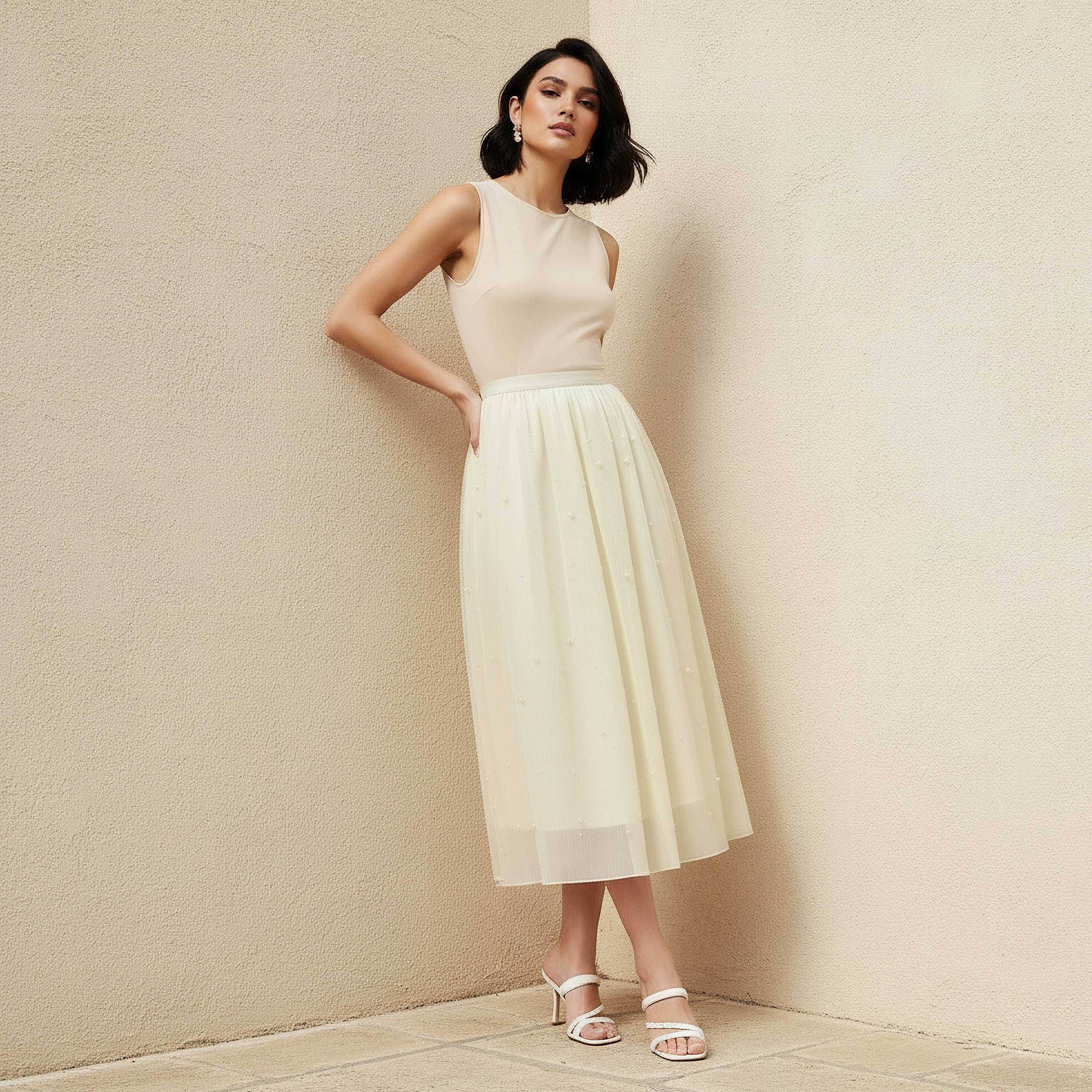 Midi A-line Skirt with Elasticated Waistband-women-clothing-bottoms-skirts-image-3