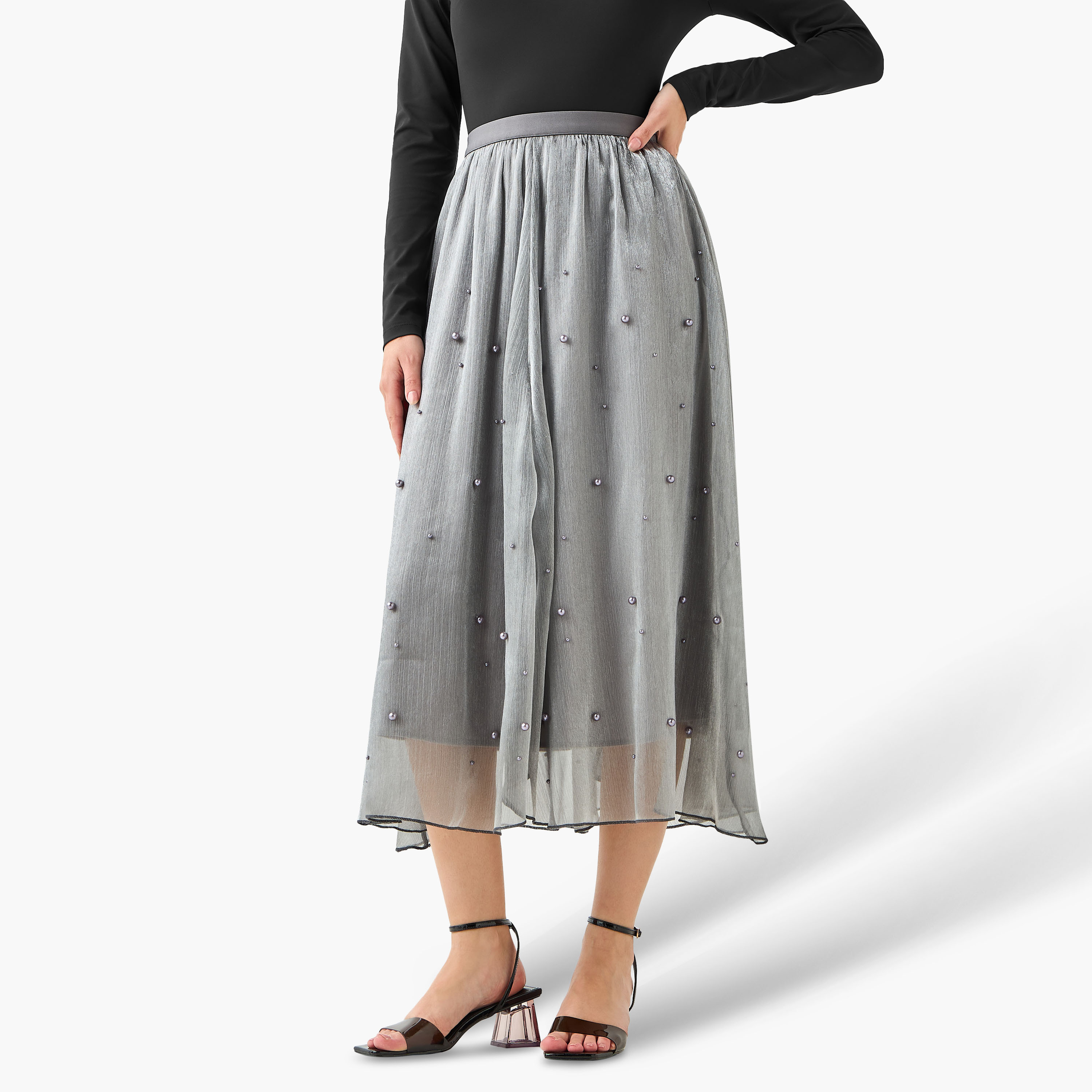 Midi A-line Skirt with Elasticated Waistband-women-clothing-bottoms-skirts-image-4