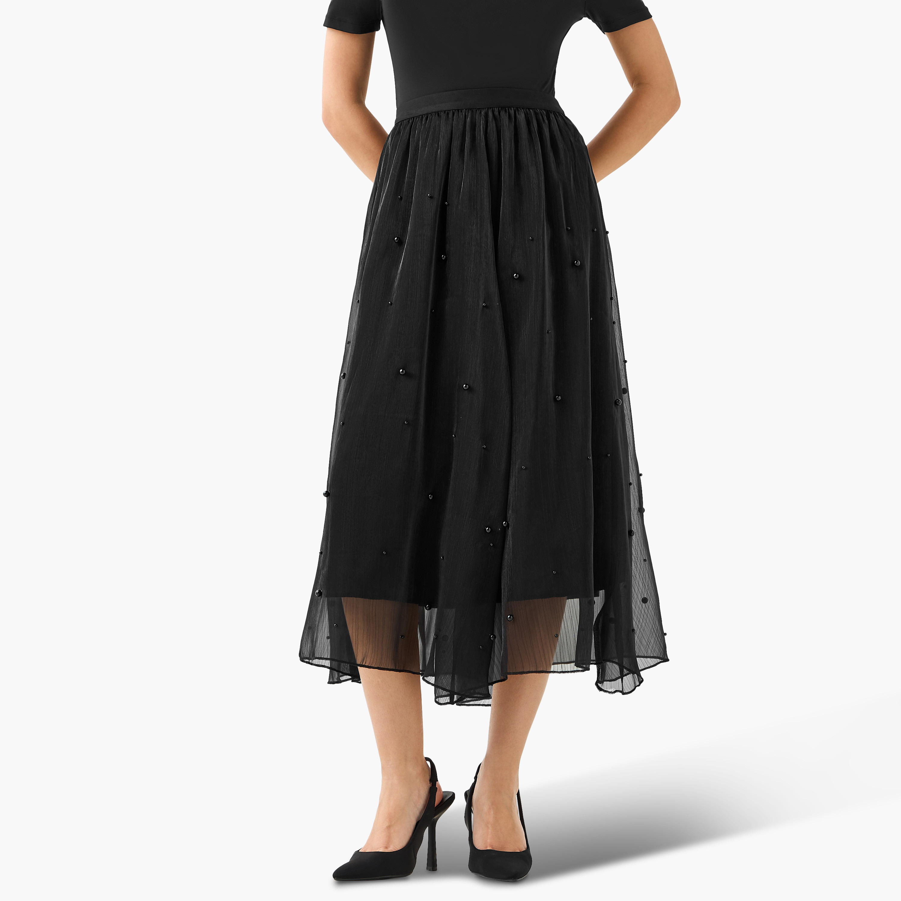 Midi A-line Skirt with Elasticated Waistband-women-clothing-bottoms-skirts-image-2
