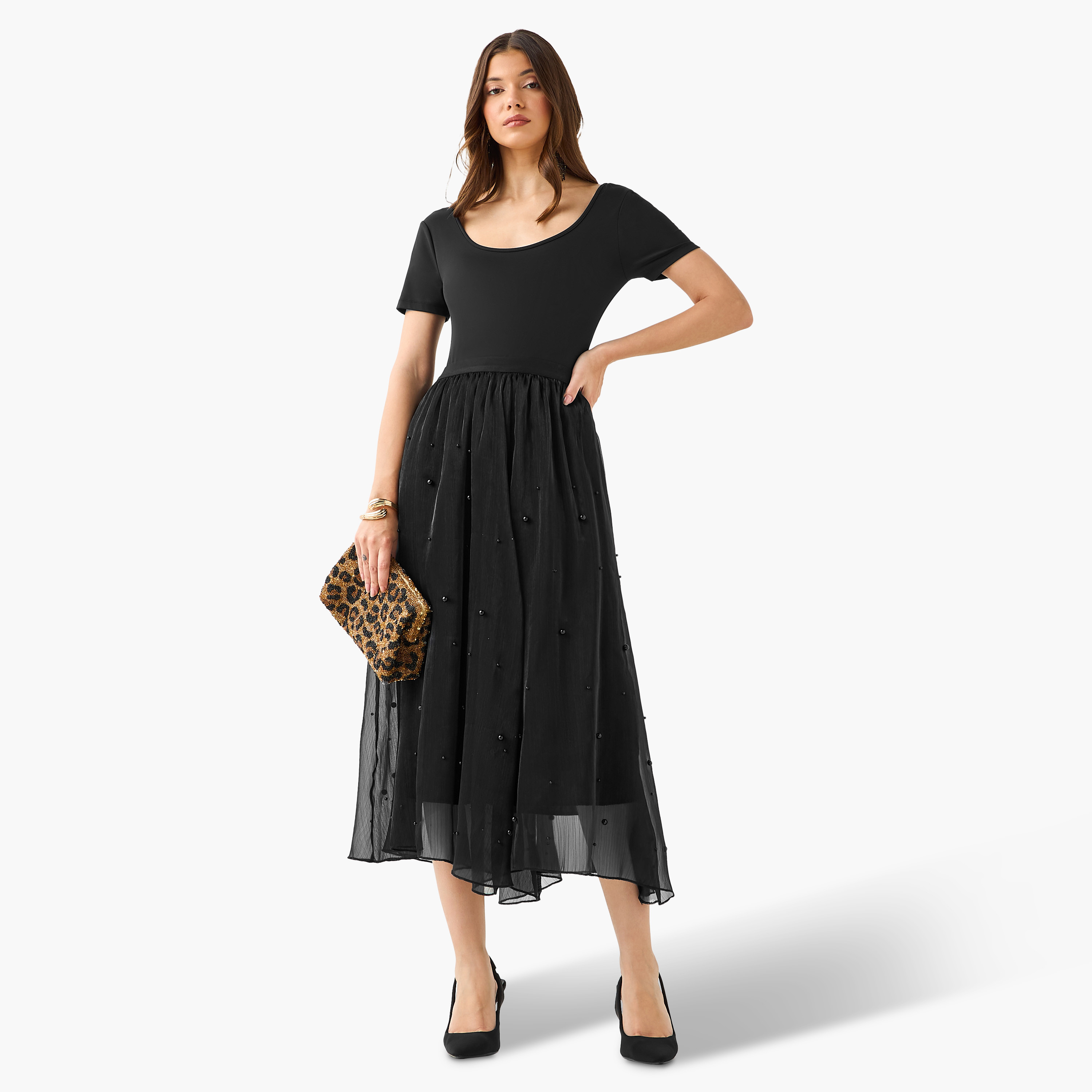 Midi A-line Skirt with Elasticated Waistband-women-clothing-bottoms-skirts-image-3