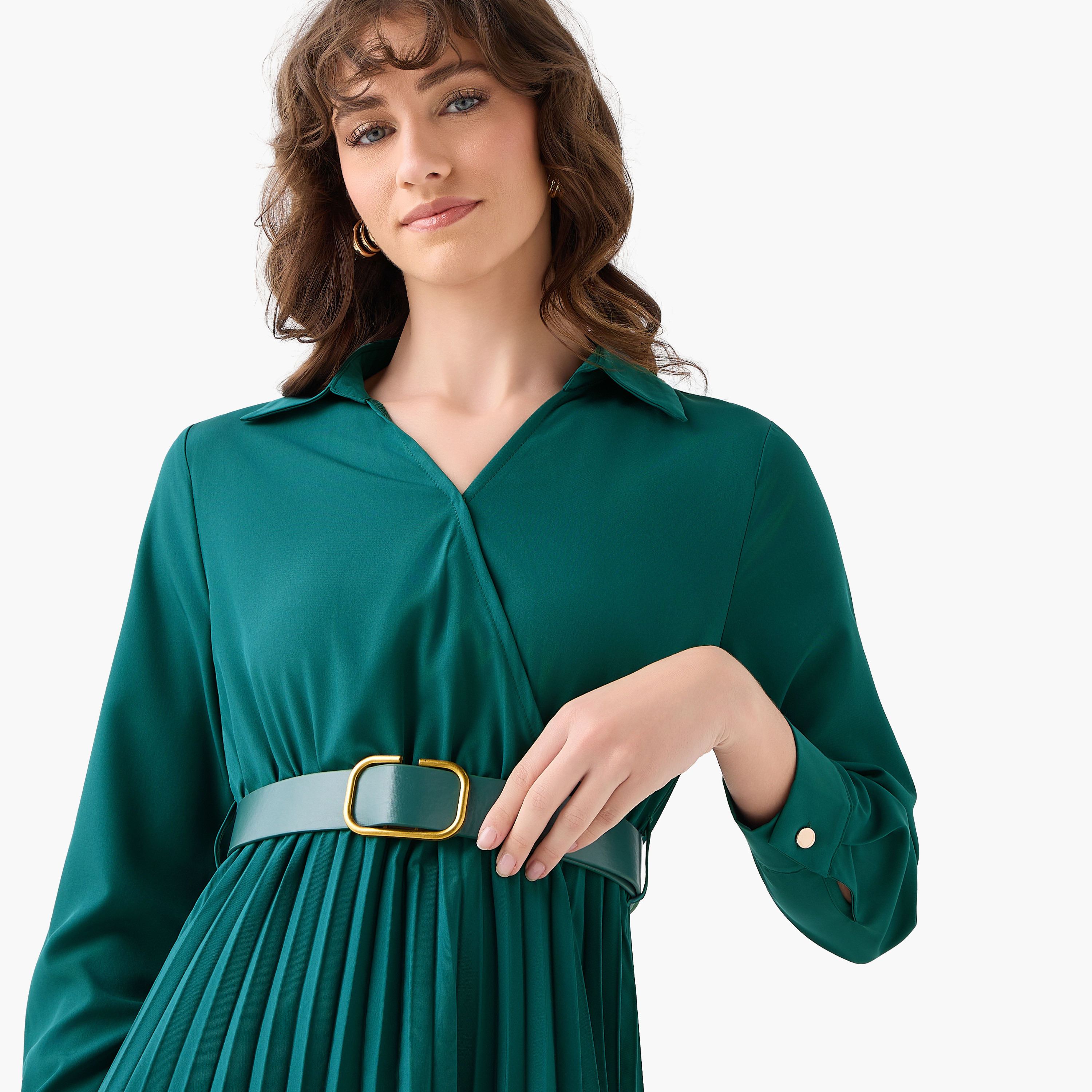 Midi Shirt Dress with Belt-women-clothing-dresses-image-5