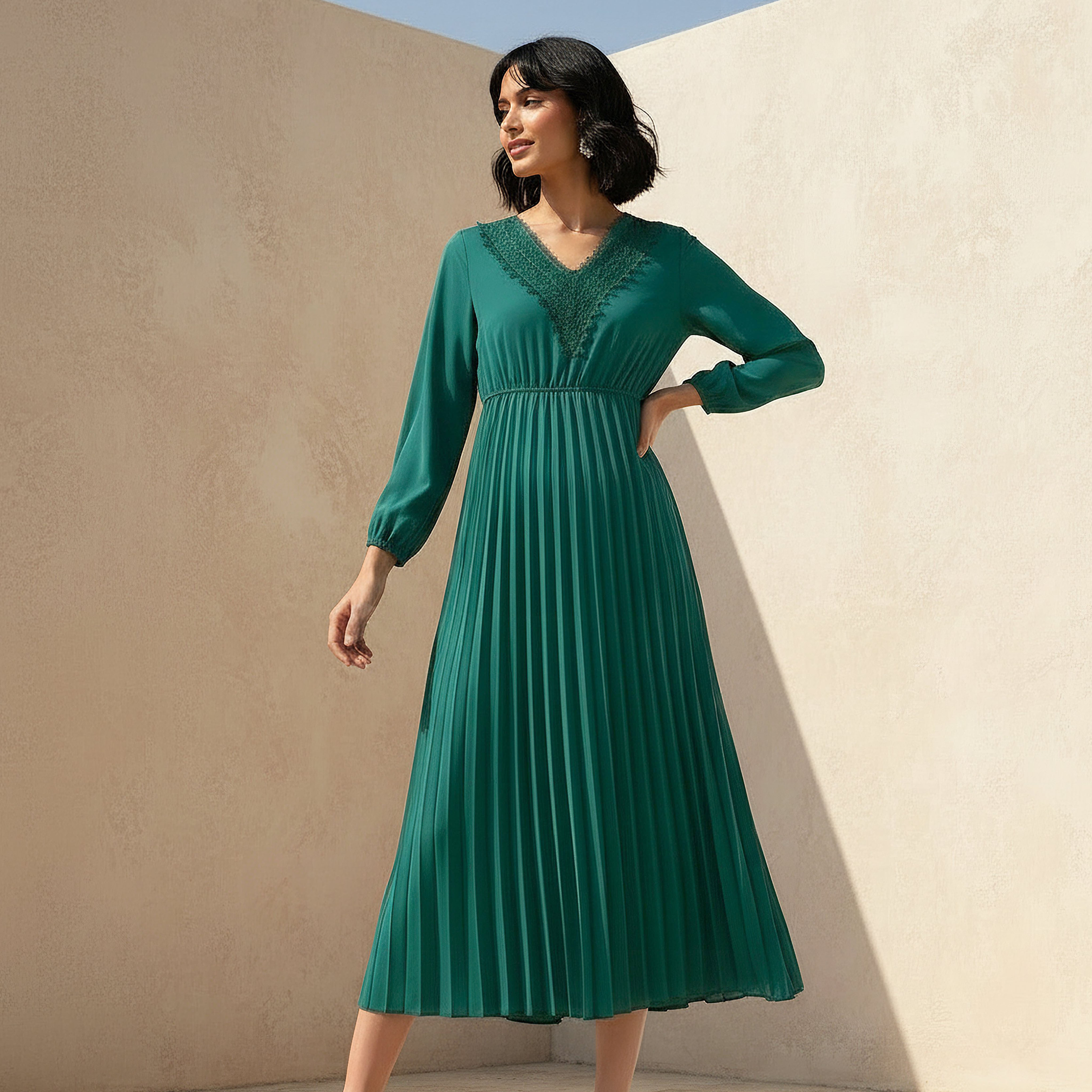 Pleated Midi Dress with Lace Detail-PROMO_SP_QA_BUNDLE_2FOR179_180925-image-1