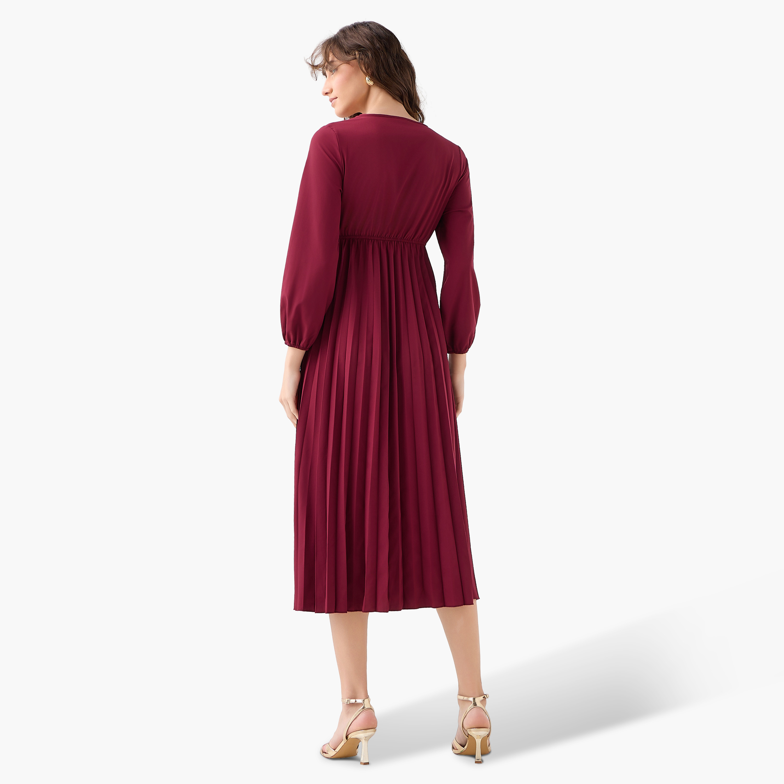 Pleated Midi Dress with Lace Detail-women-clothing-dresses-image-4