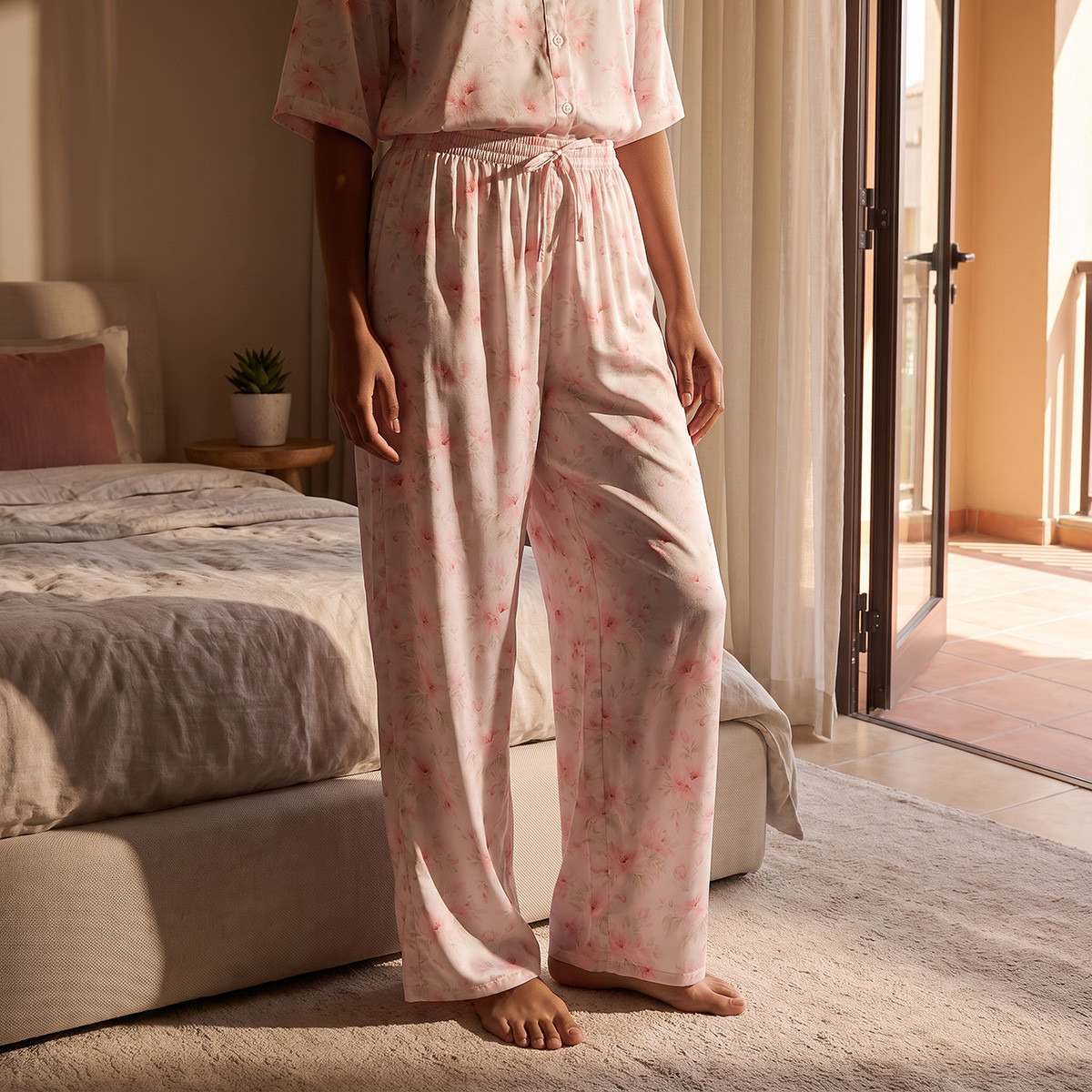 Aadaraya Floral Print Pyjama Set Button-Down Shirt & Trousers-women-clothing-nightwear-pyjamas-longsets-image-4