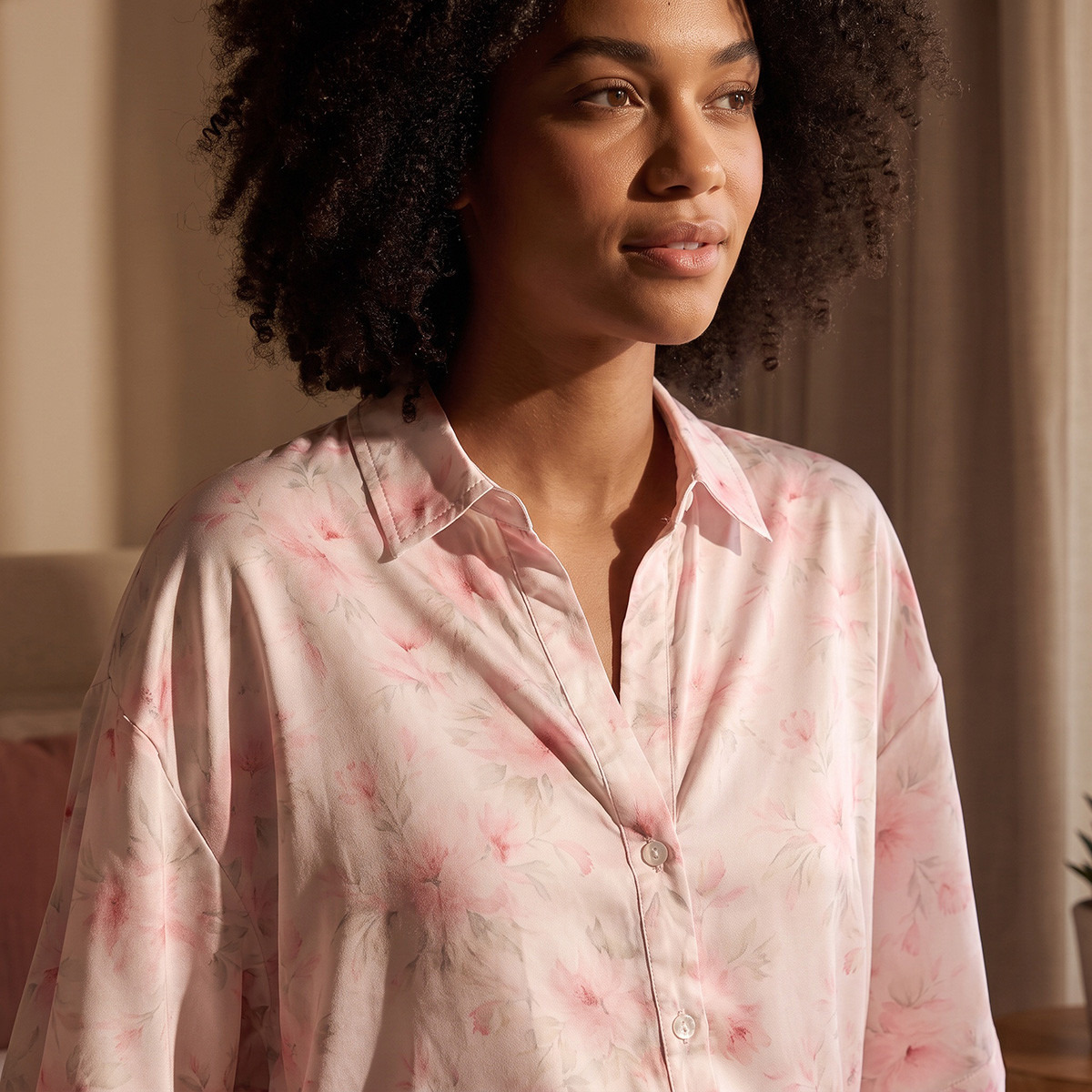 Aadaraya Floral Print Pyjama Set Button-Down Shirt & Trousers-women-clothing-nightwear-pyjamas-longsets-image-5