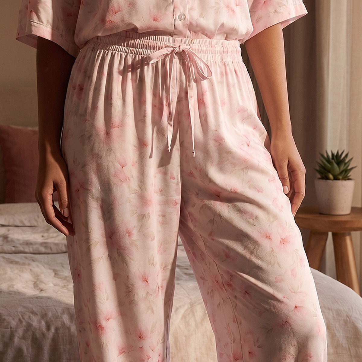 Aadaraya Floral Print Pyjama Set Button-Down Shirt & Trousers-women-clothing-nightwear-pyjamas-longsets-image-6