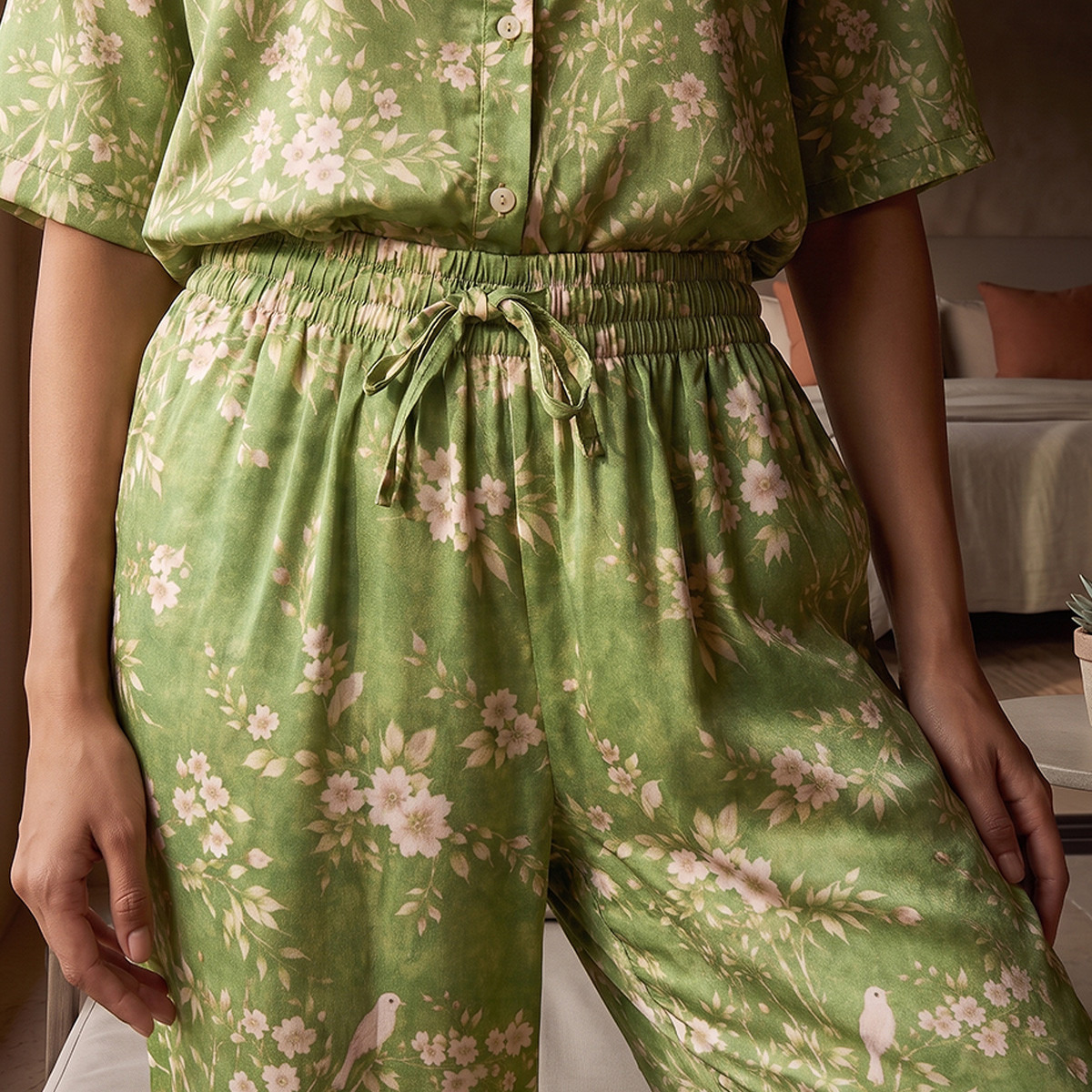 طقم بيجاما بطبعات زهور وقميص بوصلة أزرار وبنطلون من أدارايا-women-clothing-nightwear-pyjamas-longsets-image-7