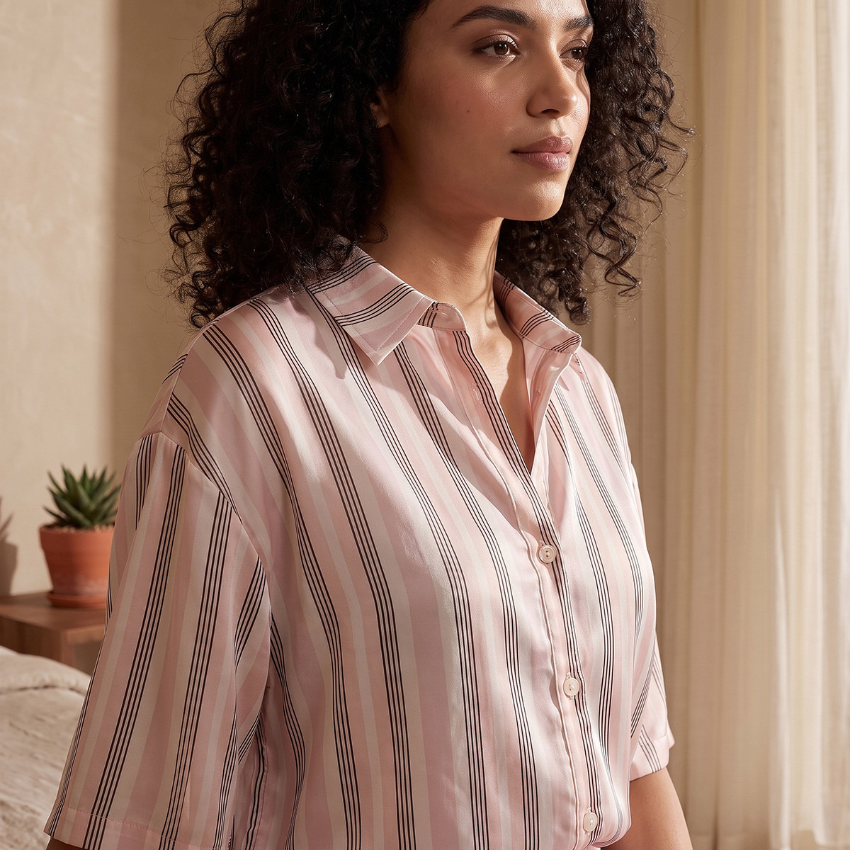 طقم بيجاما مخطط وقميص بوصلة أزرار وبنطلون من أدارايا-women-clothing-nightwear-pyjamas-longsets-image-6