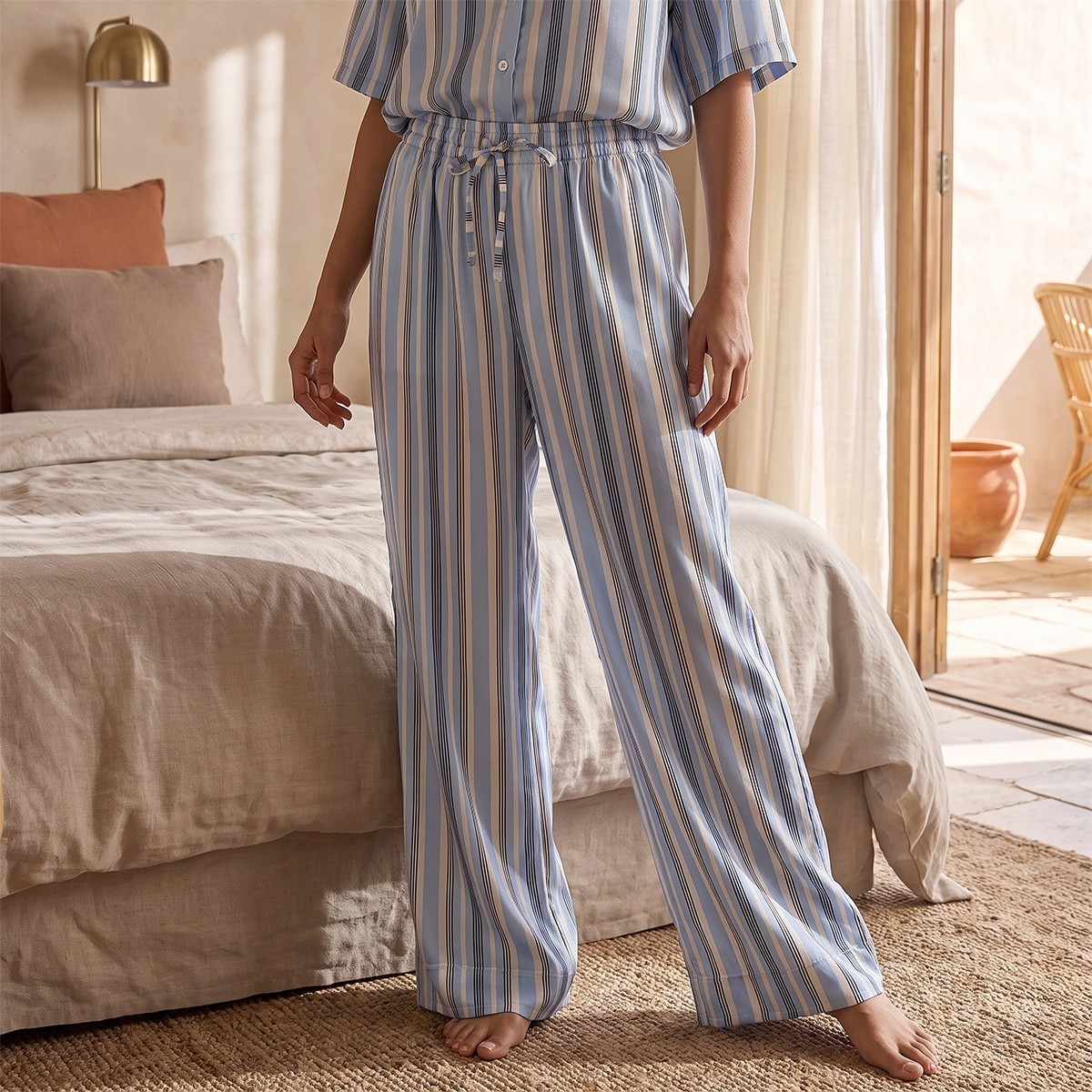طقم بيجاما مخطط وقميص بوصلة أزرار وبنطلون من أدارايا-women-clothing-nightwear-pyjamas-longsets-image-5