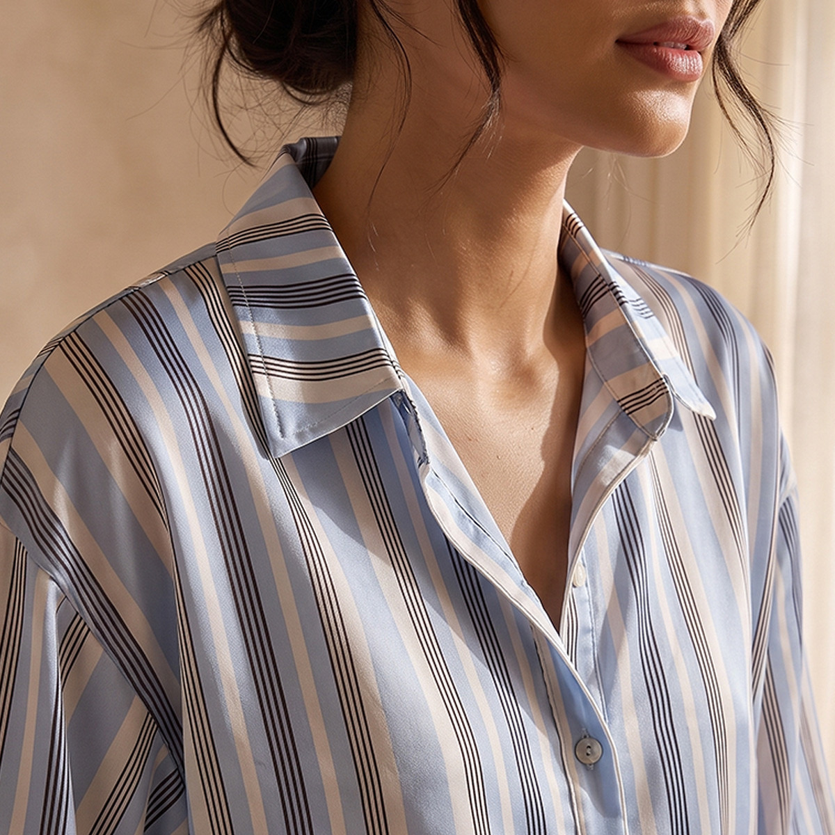 طقم بيجاما مخطط وقميص بوصلة أزرار وبنطلون من أدارايا-women-clothing-nightwear-pyjamas-longsets-image-6