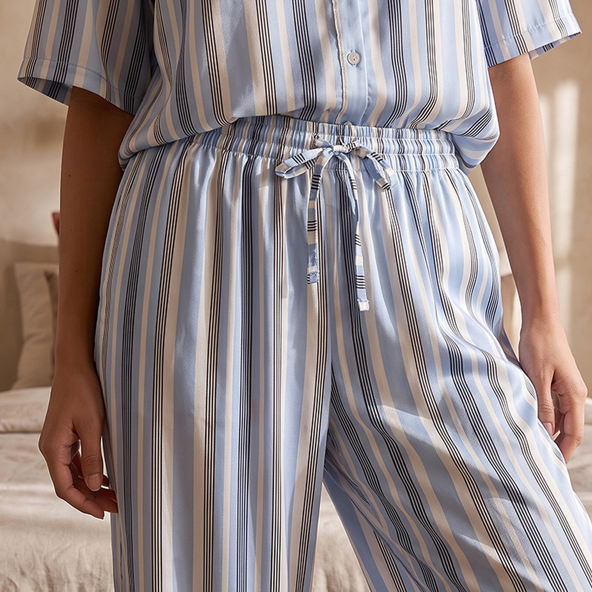 طقم بيجاما مخطط وقميص بوصلة أزرار وبنطلون من أدارايا-women-clothing-nightwear-pyjamas-longsets-image-7
