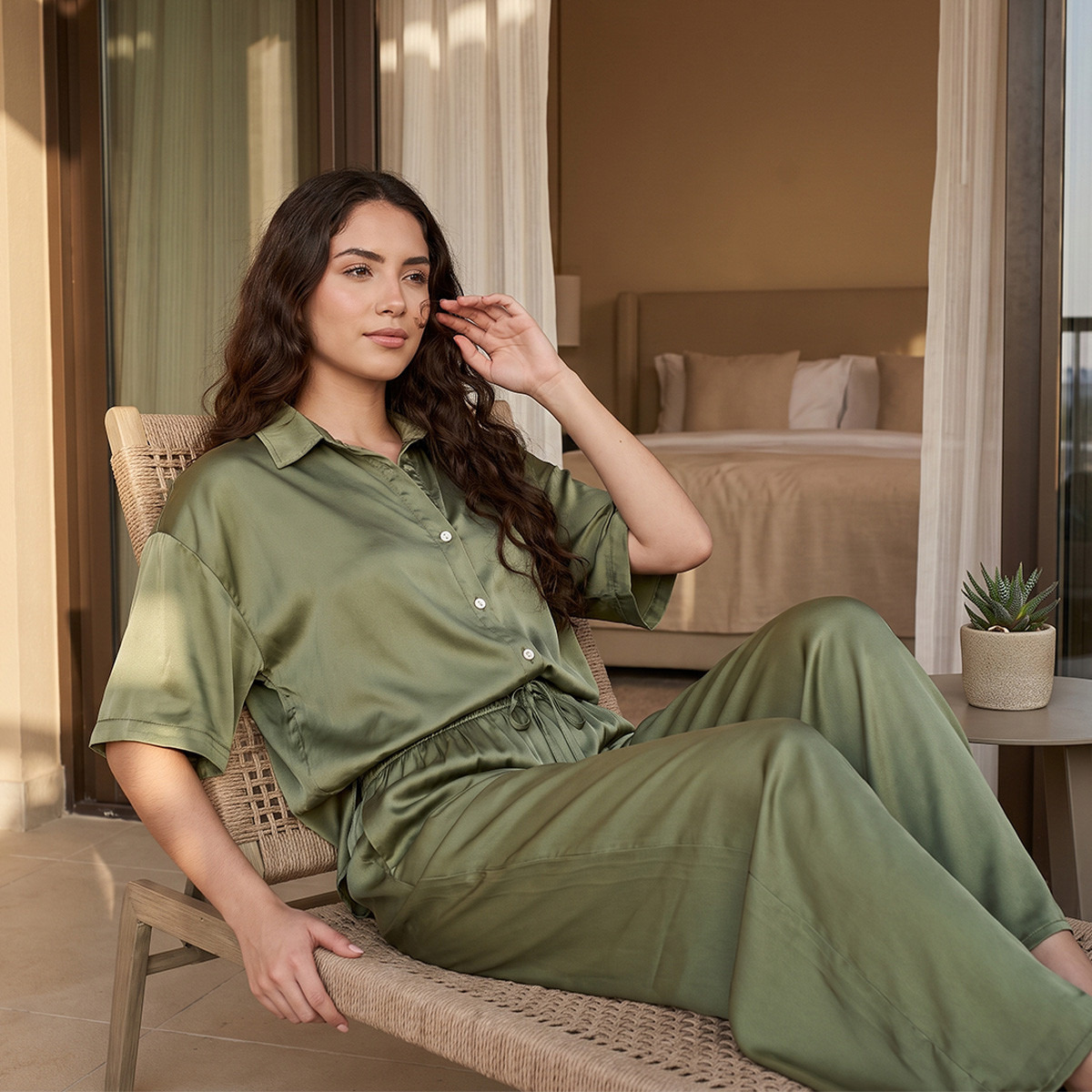 Aadaraya Pyjama Set Button-Down Shirt & Trousers-women-clothing-nightwear-pyjamas-longsets-image-1