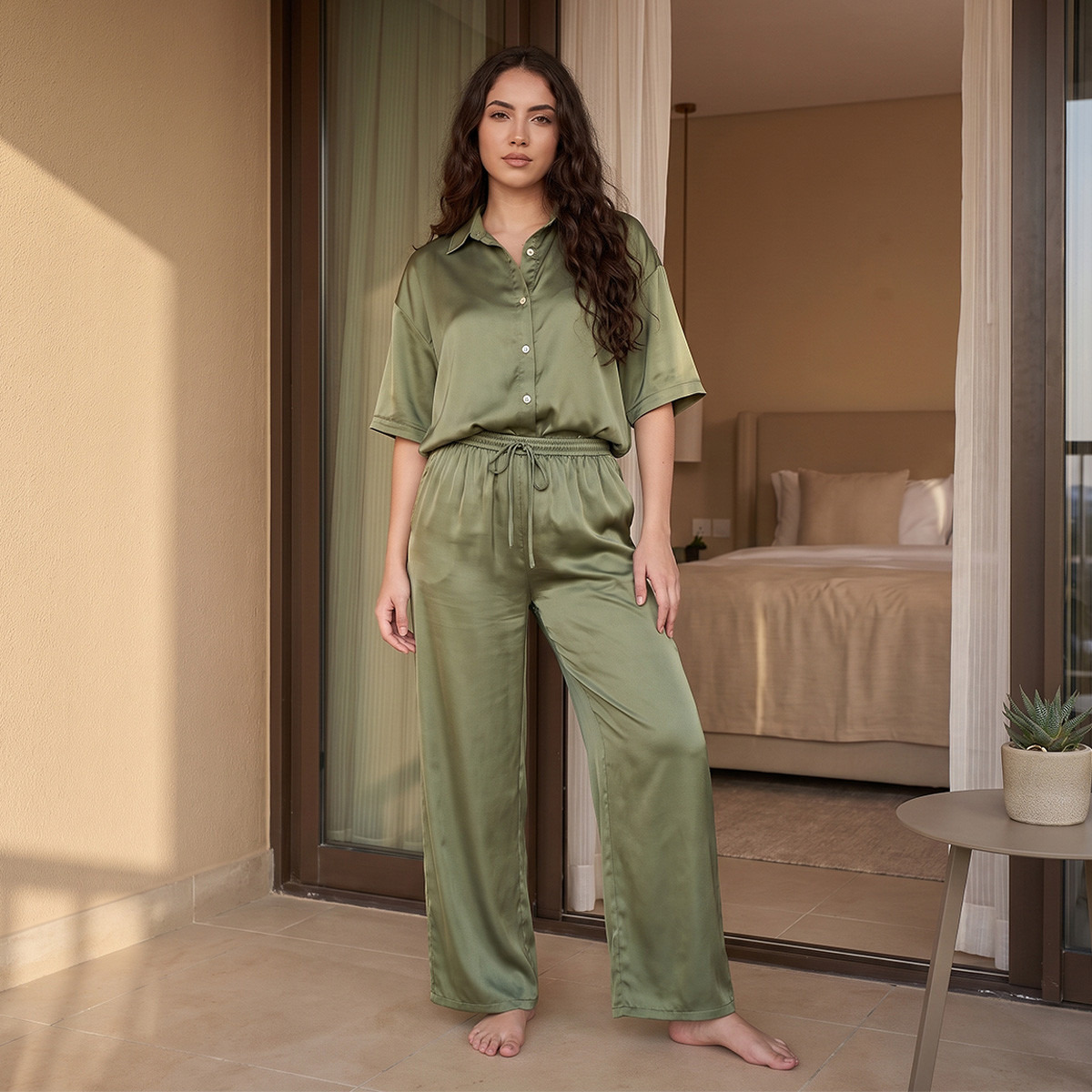 Aadaraya Pyjama Set Button-Down Shirt & Trousers-women-clothing-nightwear-pyjamas-longsets-image-2