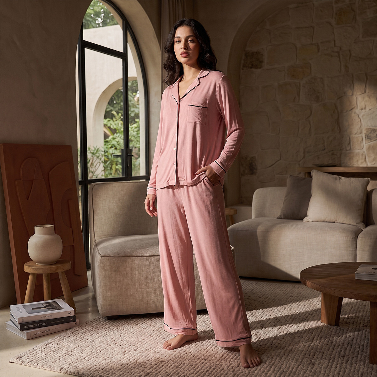 Aadaraya Pyjama Set Button-Down Shirt & Trousers-women-clothing-nightwear-pyjamas-longsets-image-2