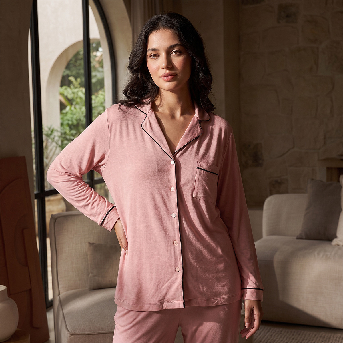 Aadaraya Pyjama Set Button-Down Shirt & Trousers-women-clothing-nightwear-pyjamas-longsets-image-4