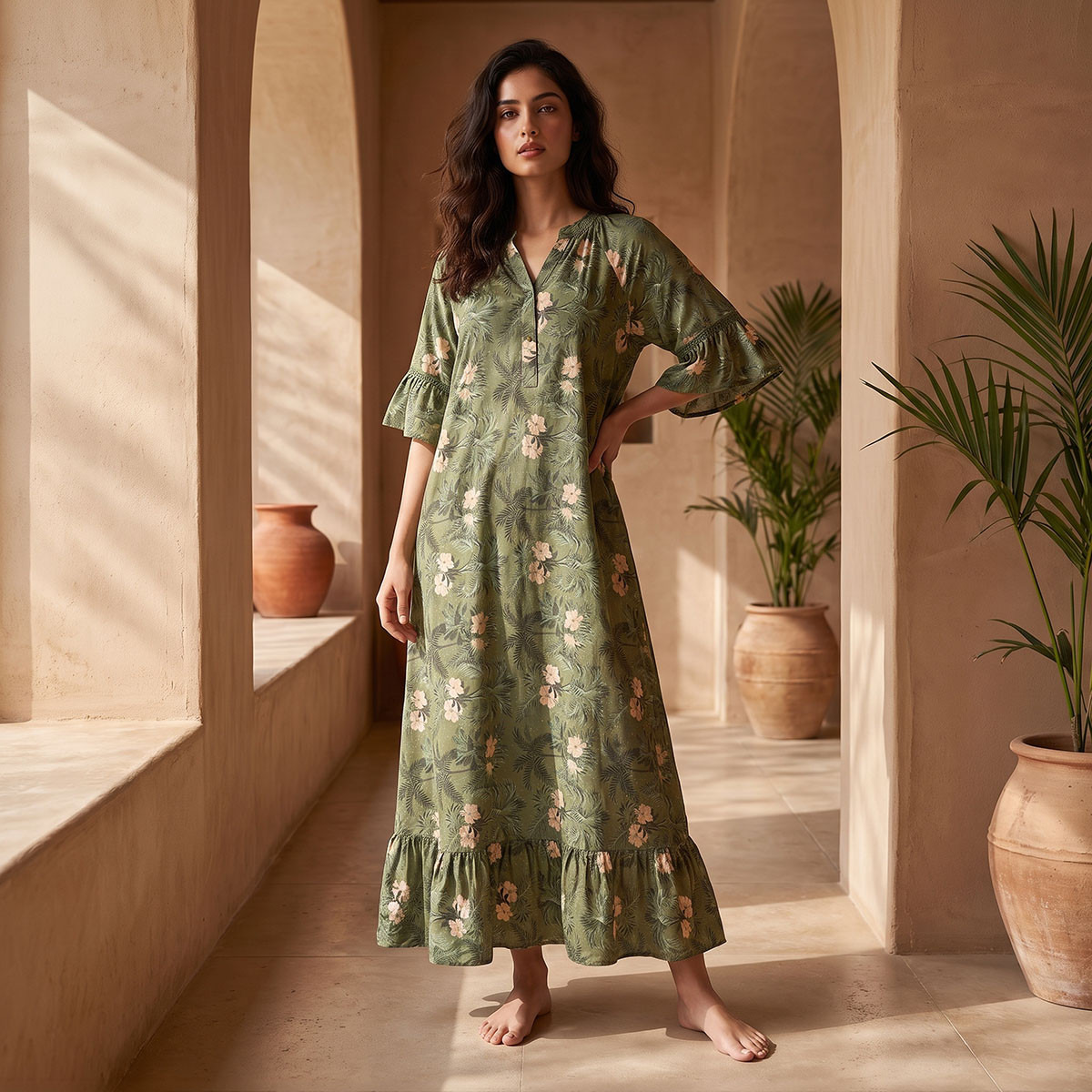 Splash Fav Viscose Floral Print Night Gown-women-clothing-nightwear-nighties-image-2