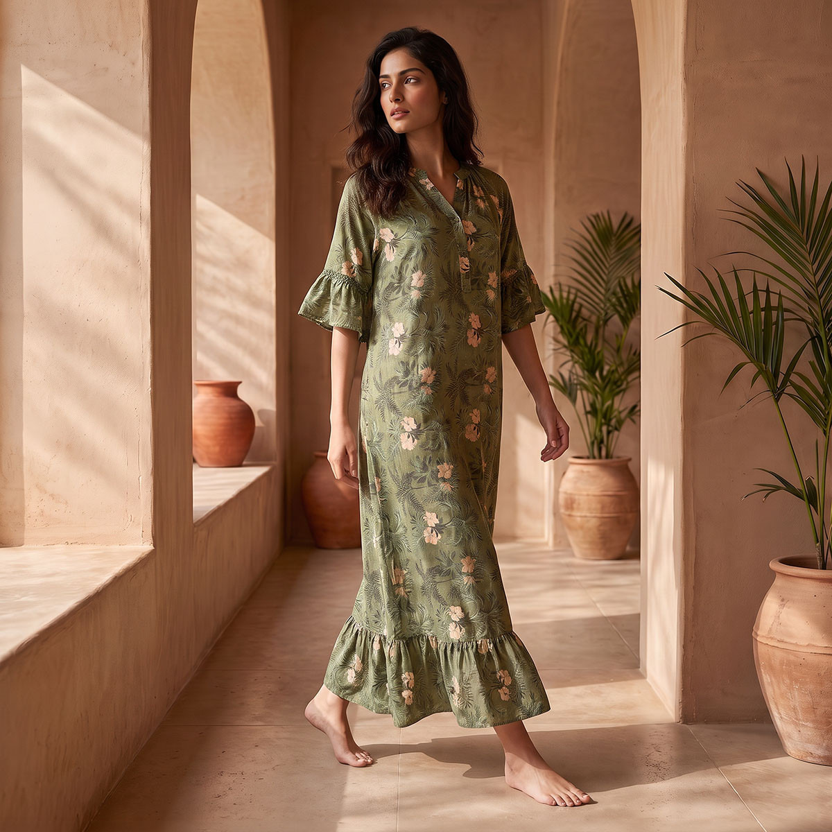 Splash Fav Viscose Floral Print Night Gown-women-clothing-nightwear-nighties-image-4