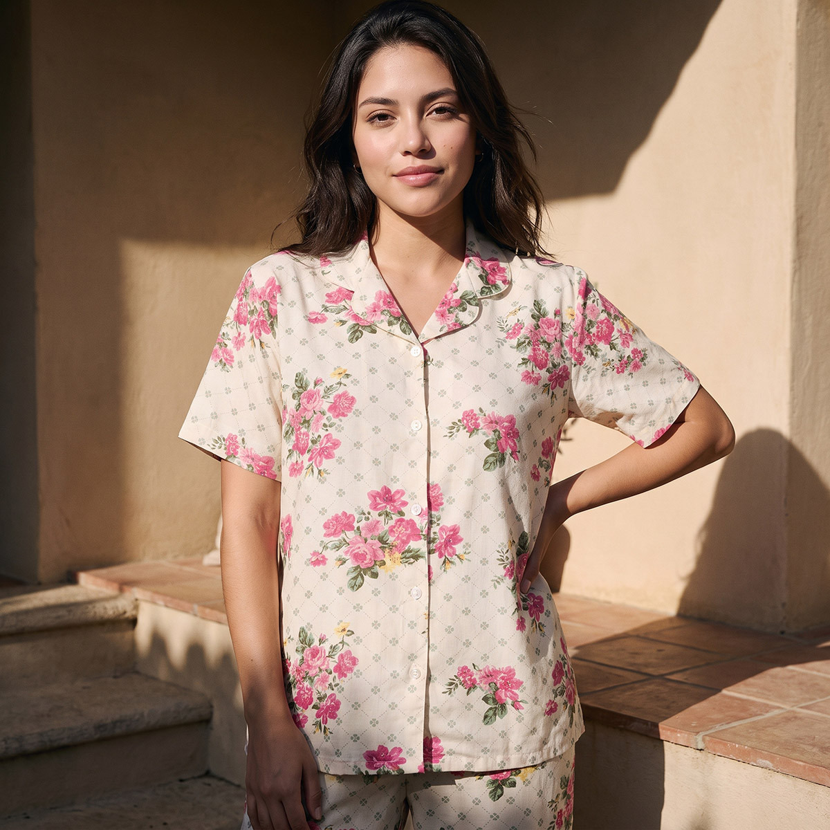 طقم بيجاما فيسكوز قميص بوصلة أزرار وبنطلون-women-clothing-nightwear-pyjamas-longsets-image-4