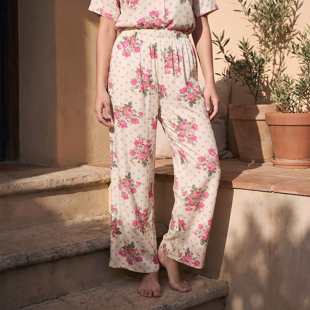 طقم بيجاما فيسكوز قميص بوصلة أزرار وبنطلون-women-clothing-nightwear-pyjamas-longsets-image-5