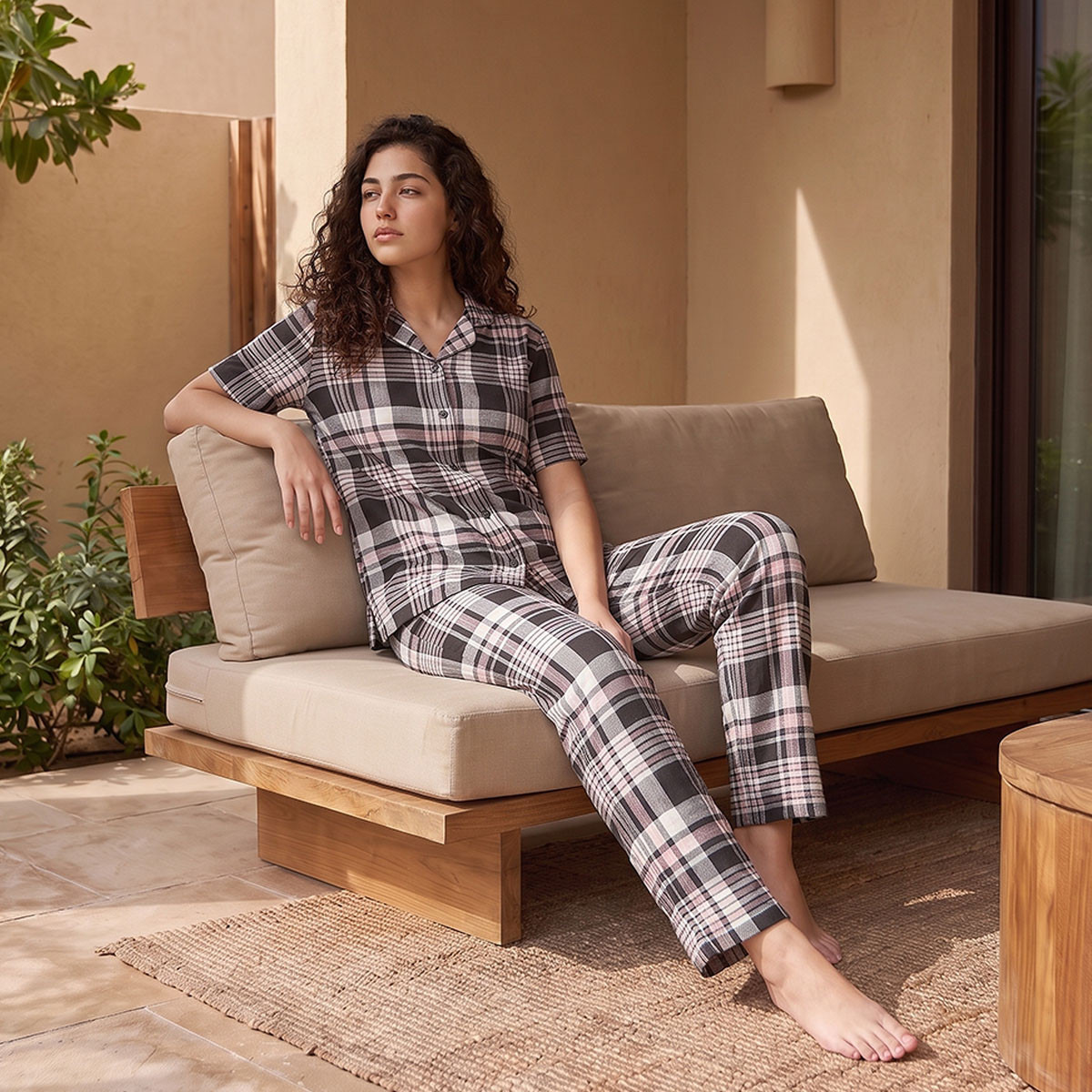 Pyjama Set Button Down Shirt & Trousers Viscose-women-clothing-nightwear-pyjamas-longsets-image-1