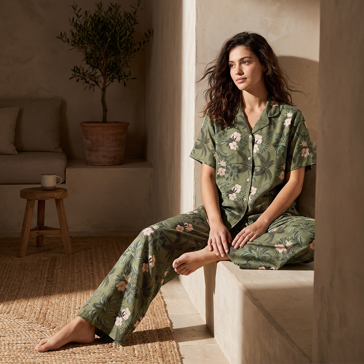 Pyjama Set Button Down Shirt & Trousers Viscose-women-clothing-nightwear-pyjamas-longsets-image-1