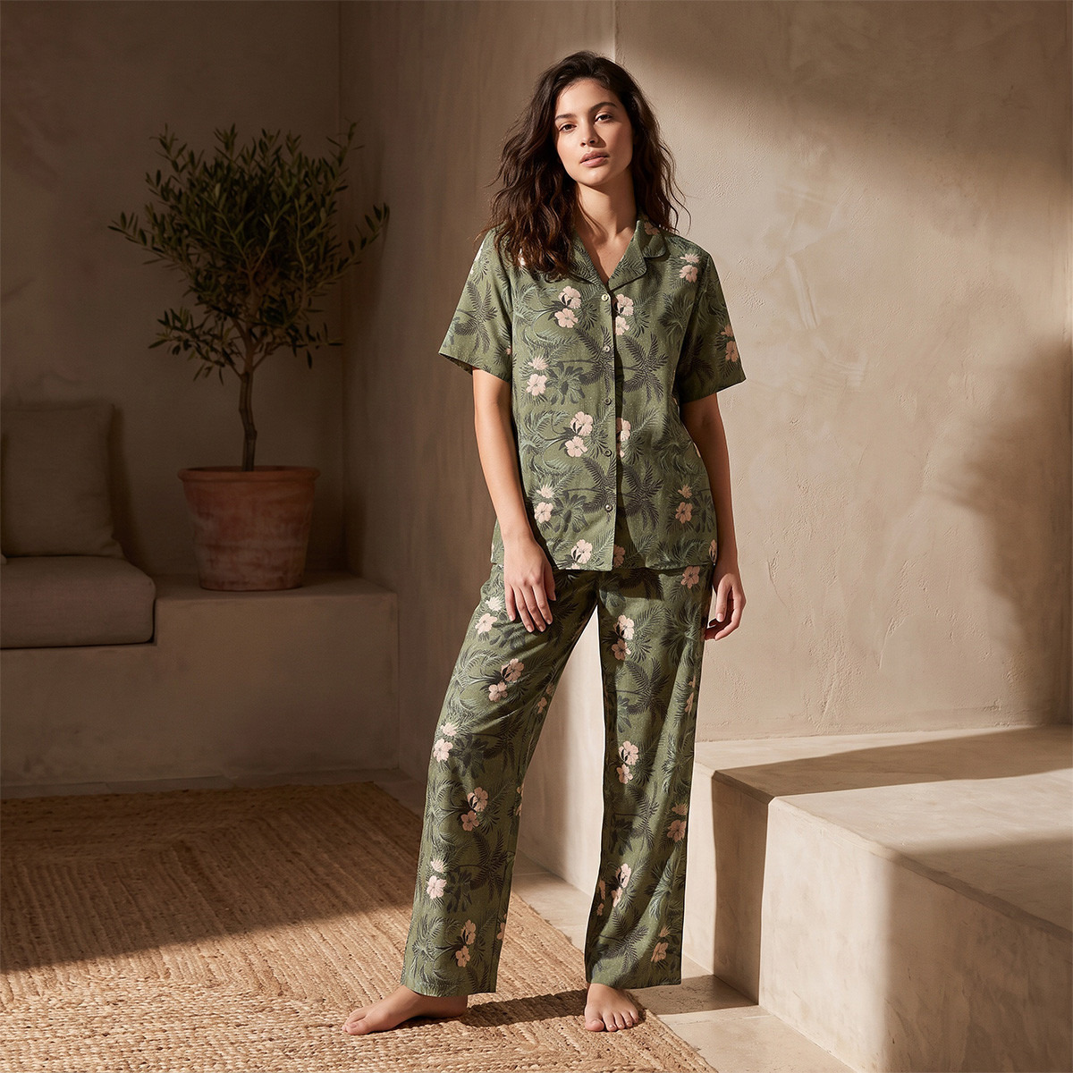 Pyjama Set Button Down Shirt & Trousers Viscose-women-clothing-nightwear-pyjamas-longsets-image-2