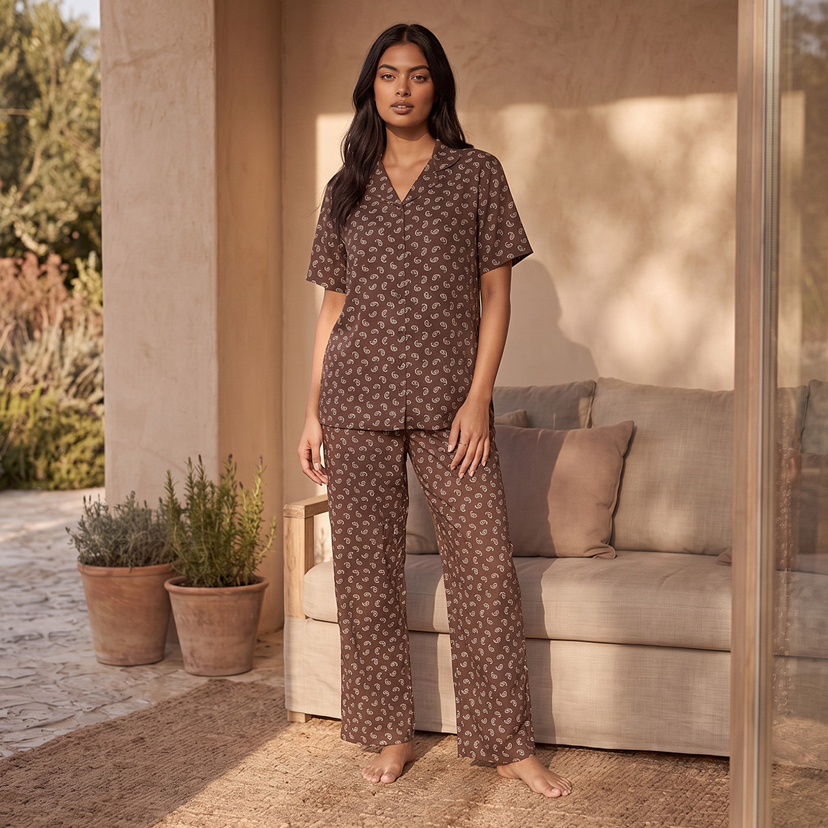 Pyjama Set Button Down Shirt & Trousers Viscose-women-clothing-nightwear-pyjamas-longsets-image-2