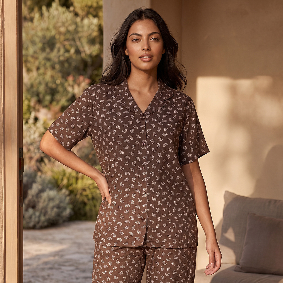 Pyjama Set Button Down Shirt & Trousers Viscose-women-clothing-nightwear-pyjamas-longsets-image-4