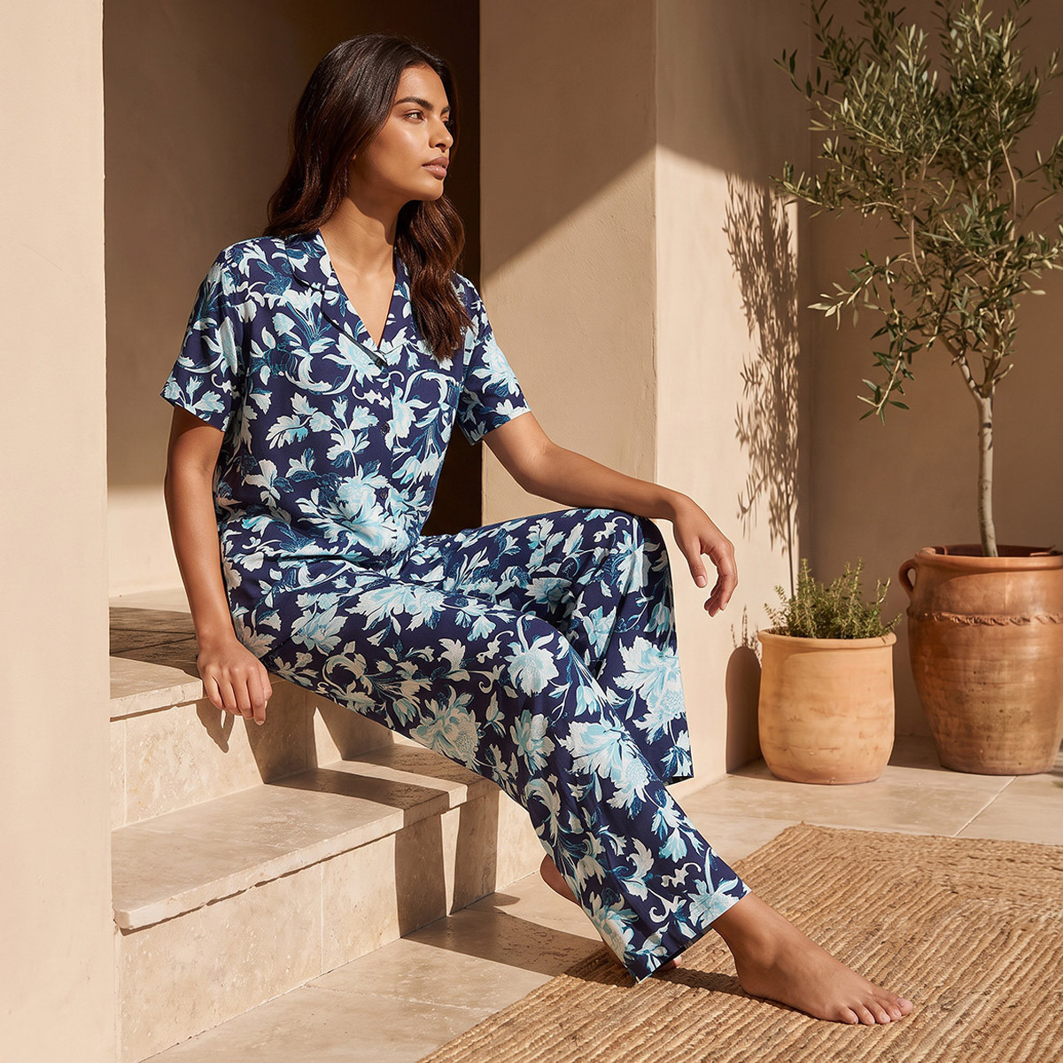 Pyjama Set Button Down Shirt & Trousers Viscose-women-clothing-nightwear-pyjamas-longsets-image-2