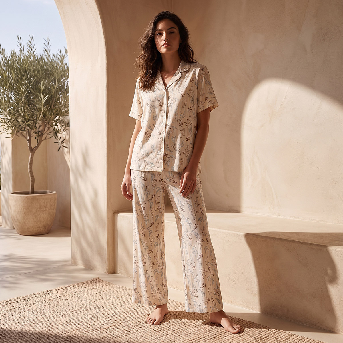 Pyjama Set Button Down Shirt & Trousers Viscose-women-clothing-nightwear-pyjamas-longsets-image-2