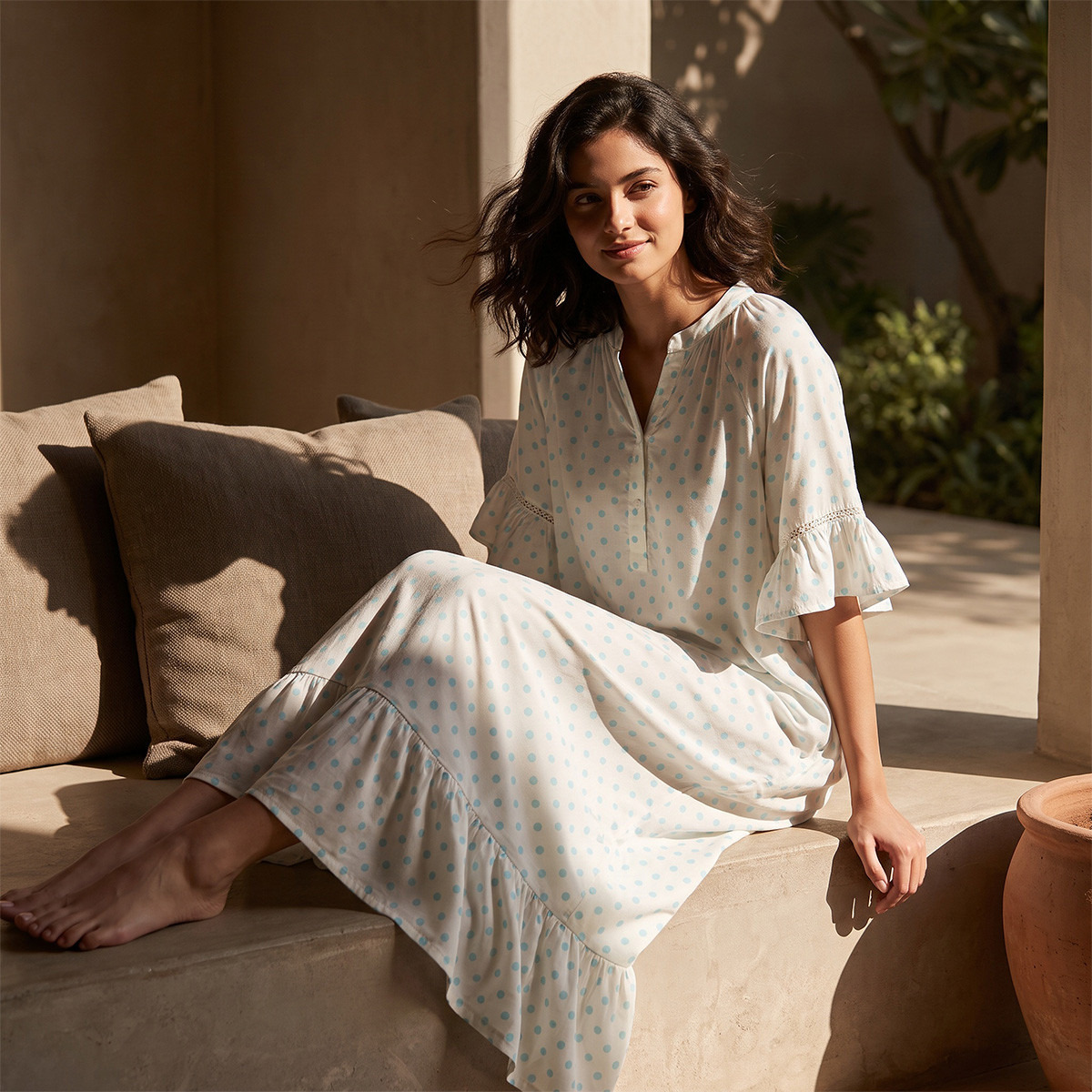 فستان نوم فيسكوز بطبعات منقطة من سبلاش فاف-women-clothing-nightwear-nighties-image-1