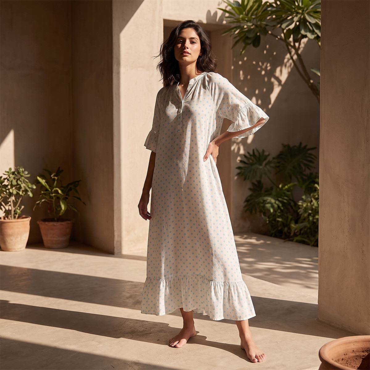 فستان نوم فيسكوز بطبعات منقطة من سبلاش فاف-women-clothing-nightwear-nighties-image-2