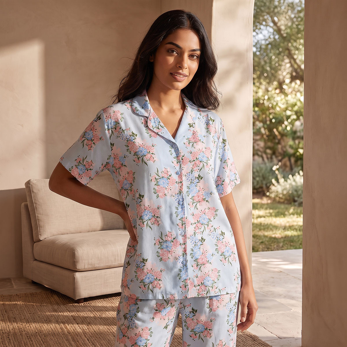 Splash Fav Viscose Floral Print Shirt and Pyjama Set-women-clothing-nightwear-pyjamas-longsets-image-4