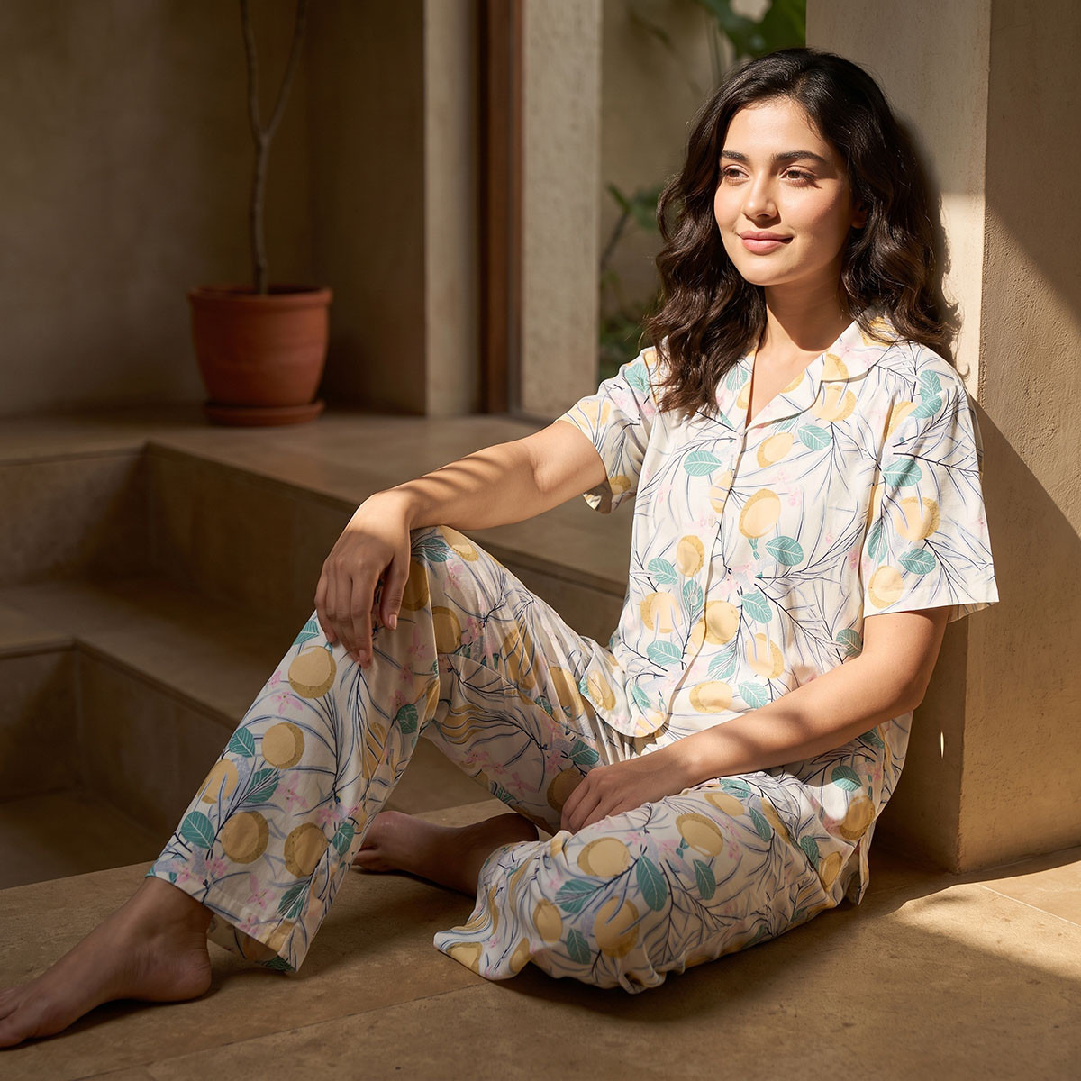 Splash Fav Viscose Lemon Print Shirt and Pyjama Set-women-clothing-nightwear-pyjamas-longsets-image-1
