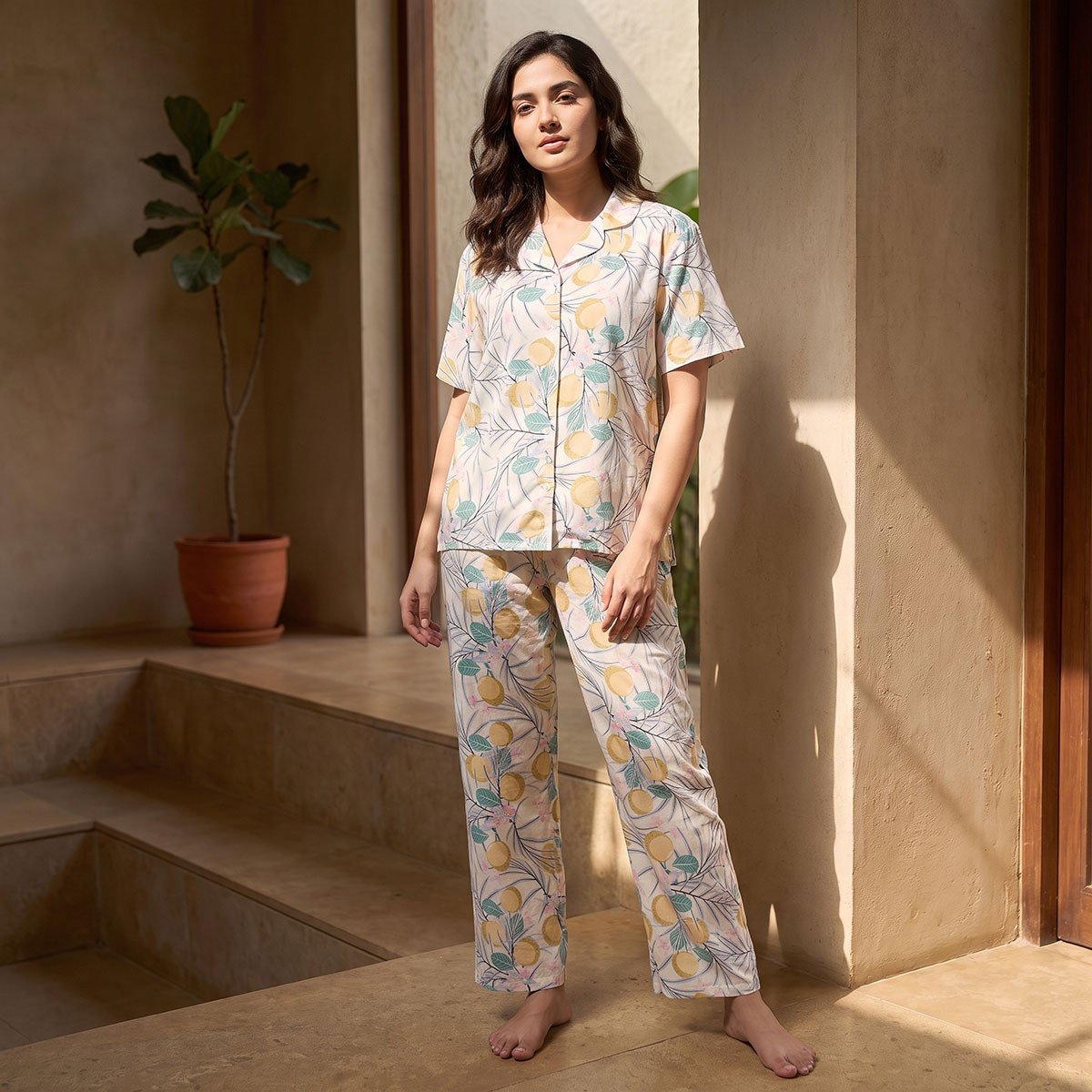 Splash Fav Viscose Lemon Print Shirt and Pyjama Set-women-clothing-nightwear-pyjamas-longsets-image-2