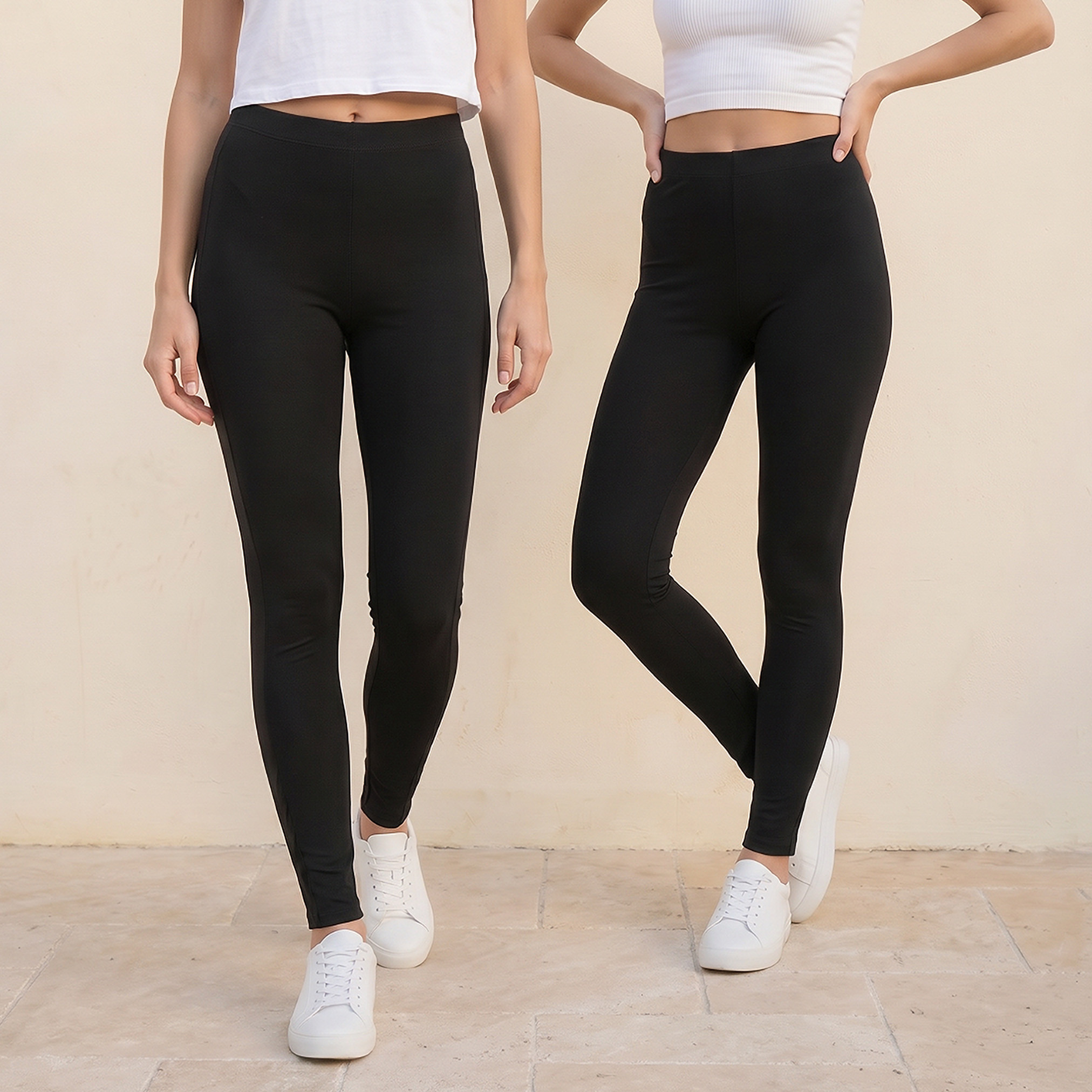 Splash Fav Pack of 2 Elasticated Waist Full Length Leggings-women-clothing-leggings-image-1