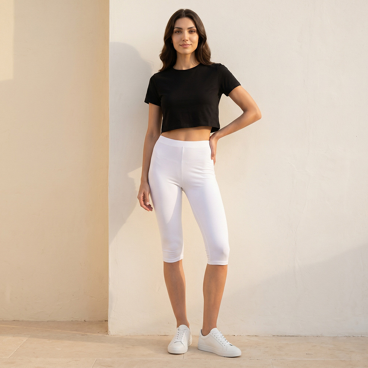 Splash Fav Pack of 2 Elasticated Waist Knee Length Leggings-women-clothing-leggings-image-4