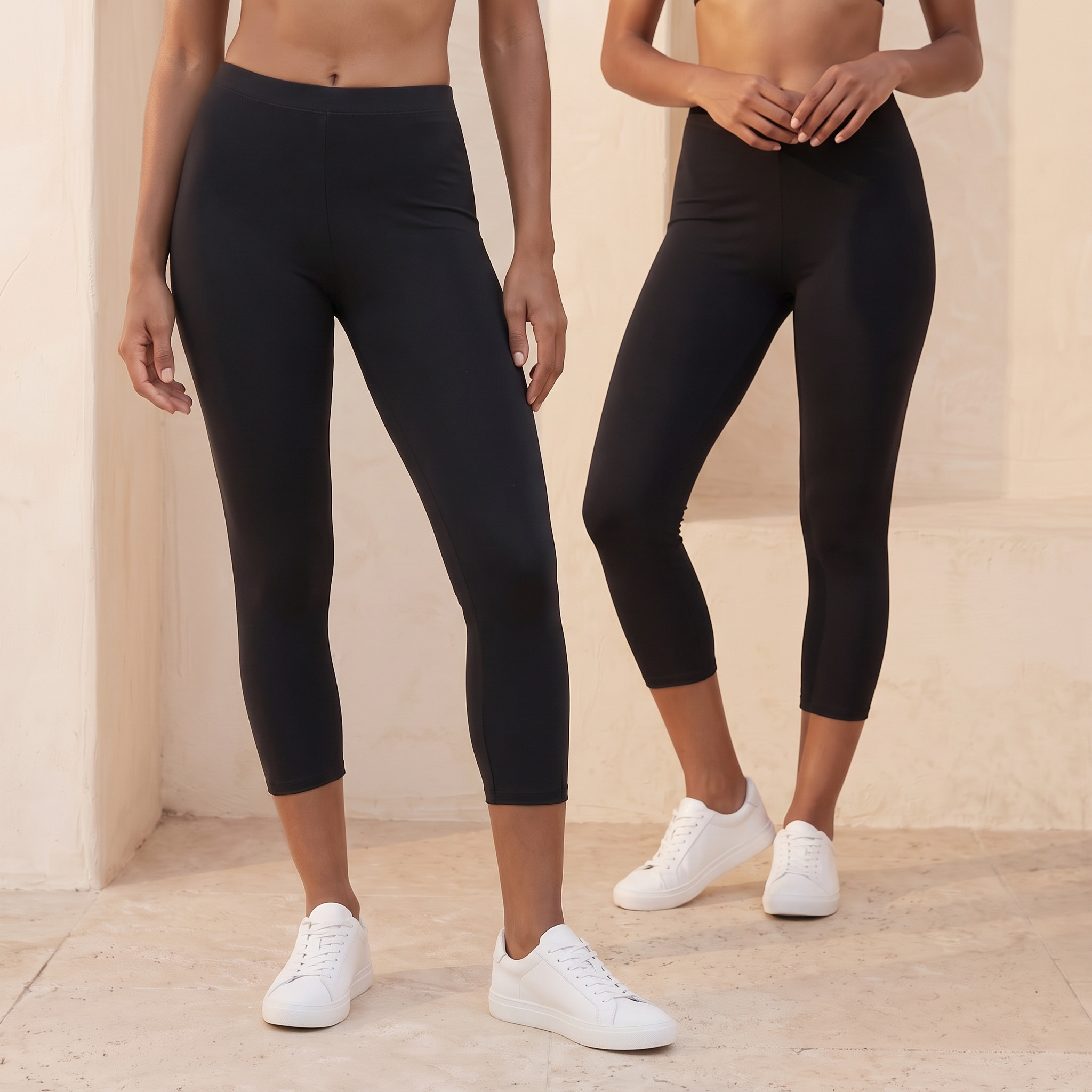 Splash Fav Pack of 2 Elasticated Waist Cropped Leggings-women-clothing-leggings-image-1