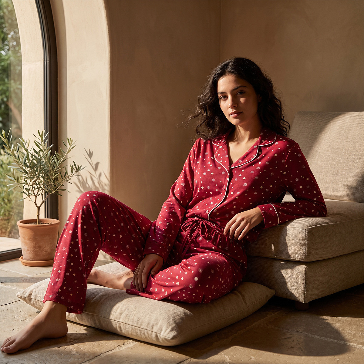 طقم بنطلون بيجاما وقميص بأزرار وطبعات من سبلاش فاف-women-clothing-nightwear-pyjamas-longsets-image-1