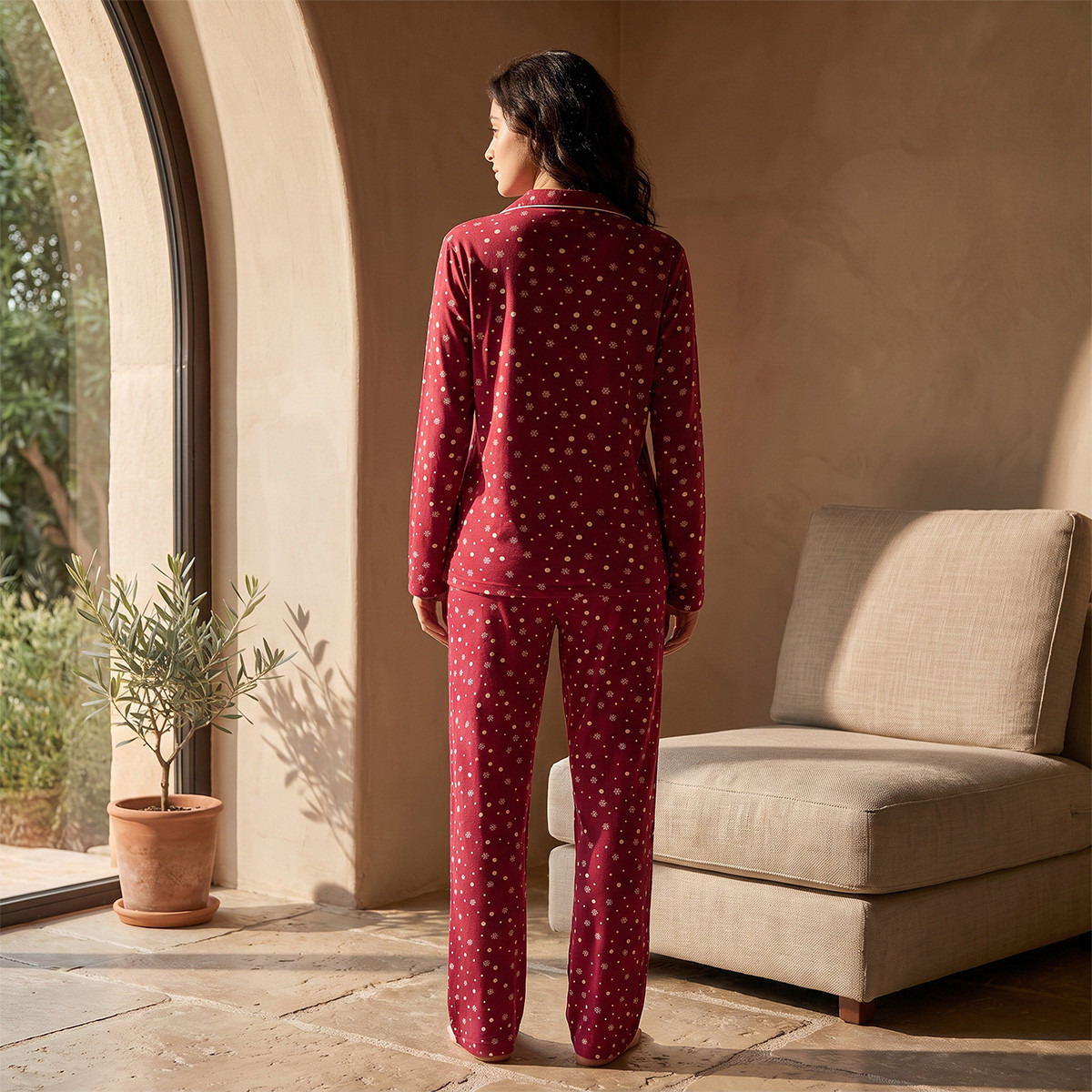 طقم بنطلون بيجاما وقميص بأزرار وطبعات من سبلاش فاف-women-clothing-nightwear-pyjamas-longsets-image-3
