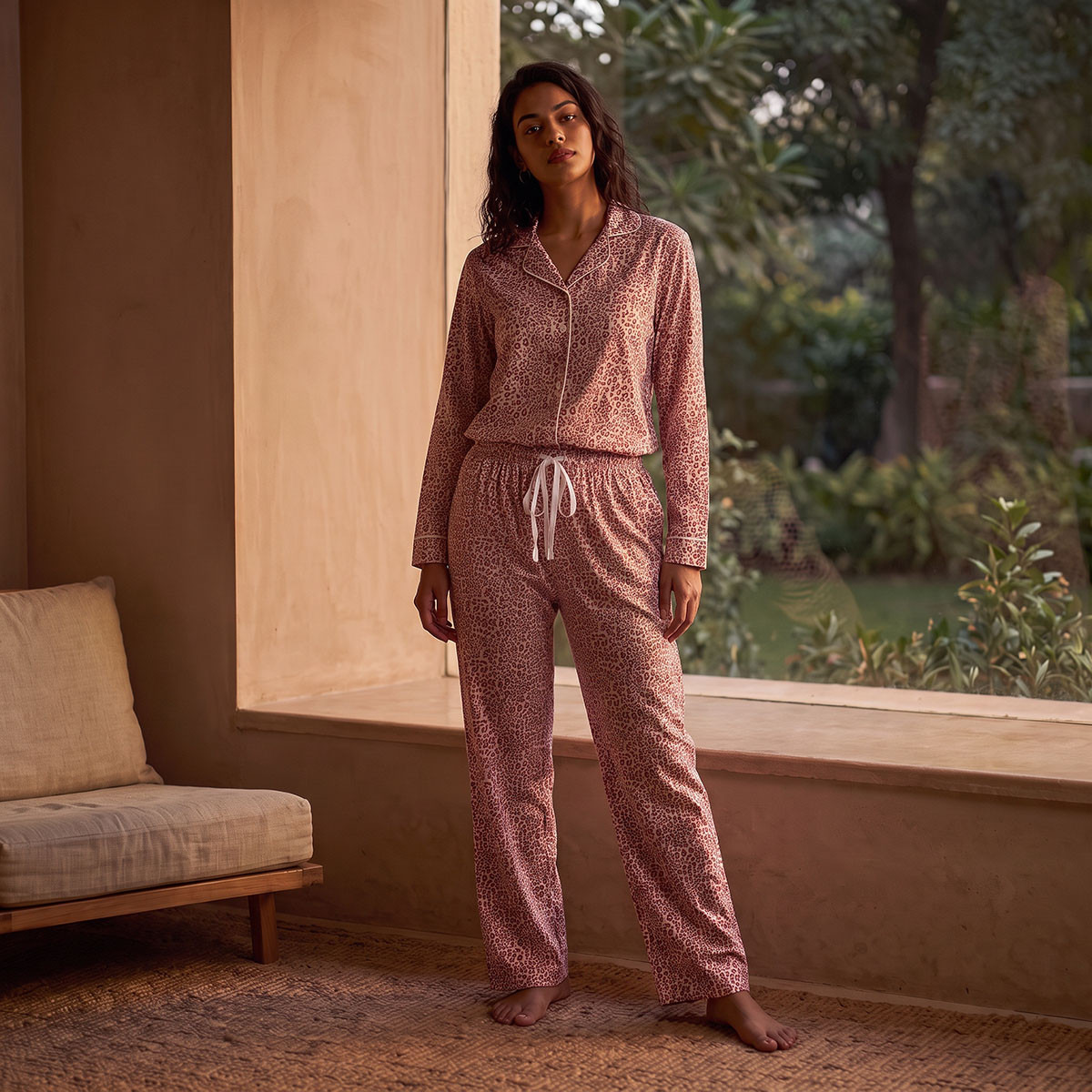 Splash Fav Animal Print Button-Down Shirt and Pyjamas Set-women-clothing-nightwear-pyjamas-longsets-image-2