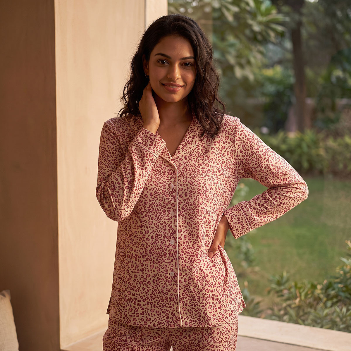 Splash Fav Animal Print Button-Down Shirt and Pyjamas Set-women-clothing-nightwear-pyjamas-longsets-image-4