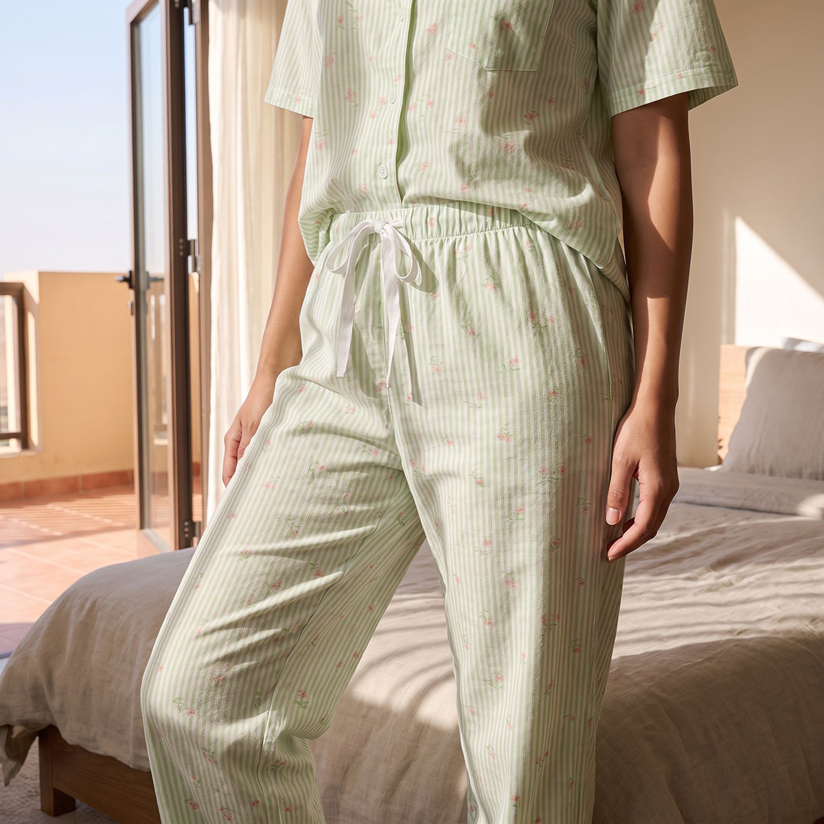 طقم قميص بأزرار وبنطلون بيجاما مخطط من سبلاش فيف-women-clothing-nightwear-pyjamas-longsets-image-6