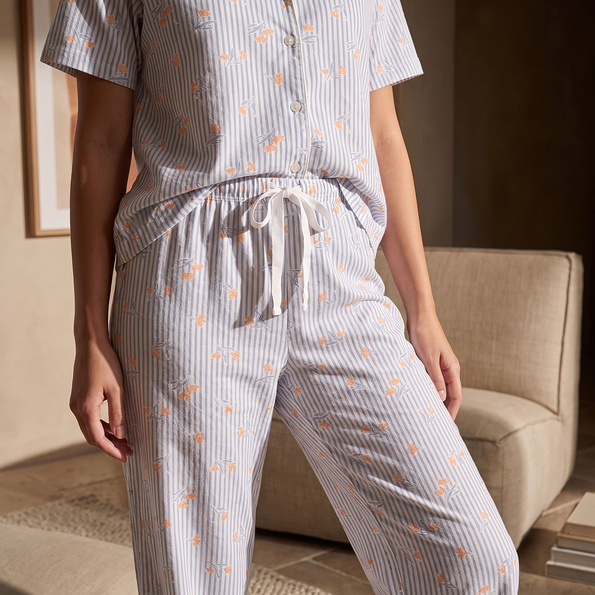 طقم قميص بأزرار وبنطلون بيجاما مخطط من سبلاش فيف-women-clothing-nightwear-pyjamas-longsets-image-7