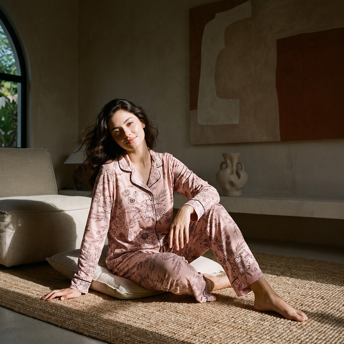 Splash Fav Floral Print Button-Down Shirt and Pyjamas Set-women-clothing-nightwear-pyjamas-longsets-image-1
