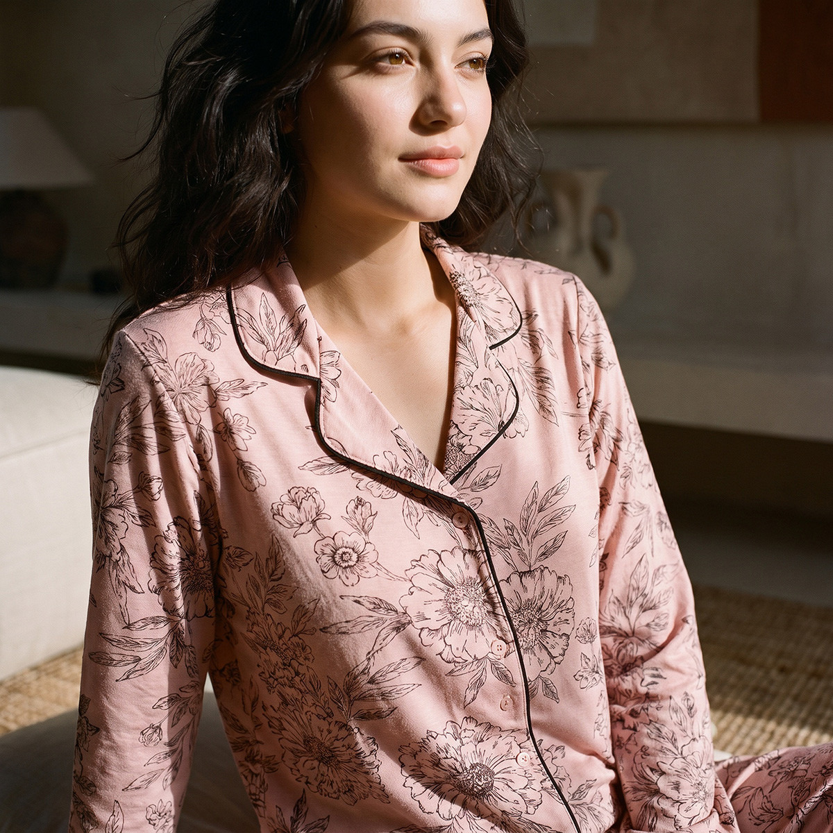 Splash Fav Floral Print Button-Down Shirt and Pyjamas Set-women-clothing-nightwear-pyjamas-longsets-image-6