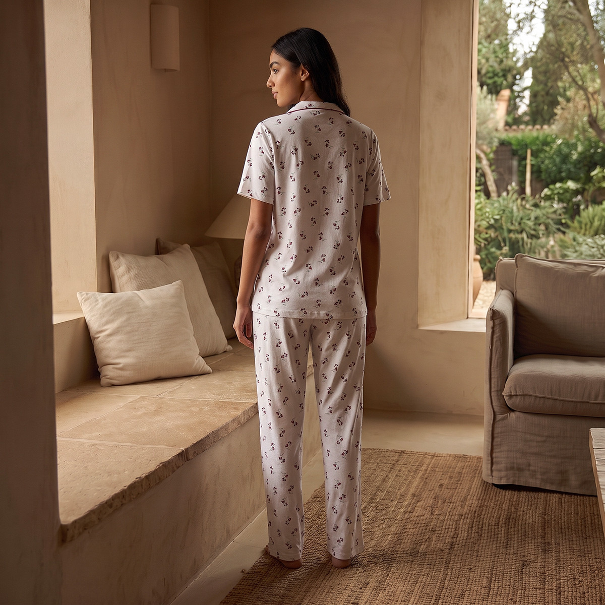طقم بنطلون بيجاما وقميص بوصلة أزرار وطبعات زهور من سبلاش فاف-women-clothing-nightwear-pyjamas-longsets-image-3