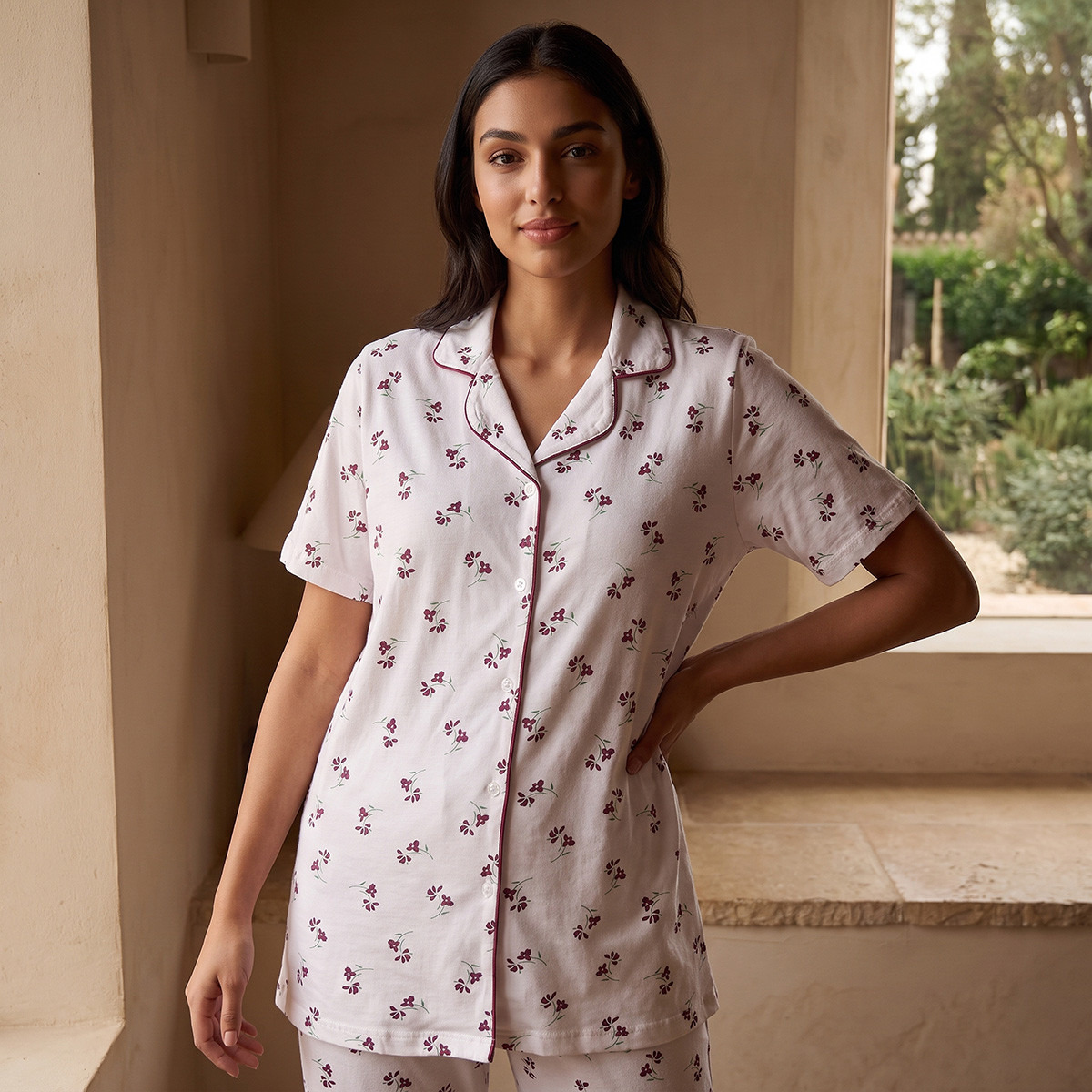 طقم بنطلون بيجاما وقميص بوصلة أزرار وطبعات زهور من سبلاش فاف-women-clothing-nightwear-pyjamas-longsets-image-4